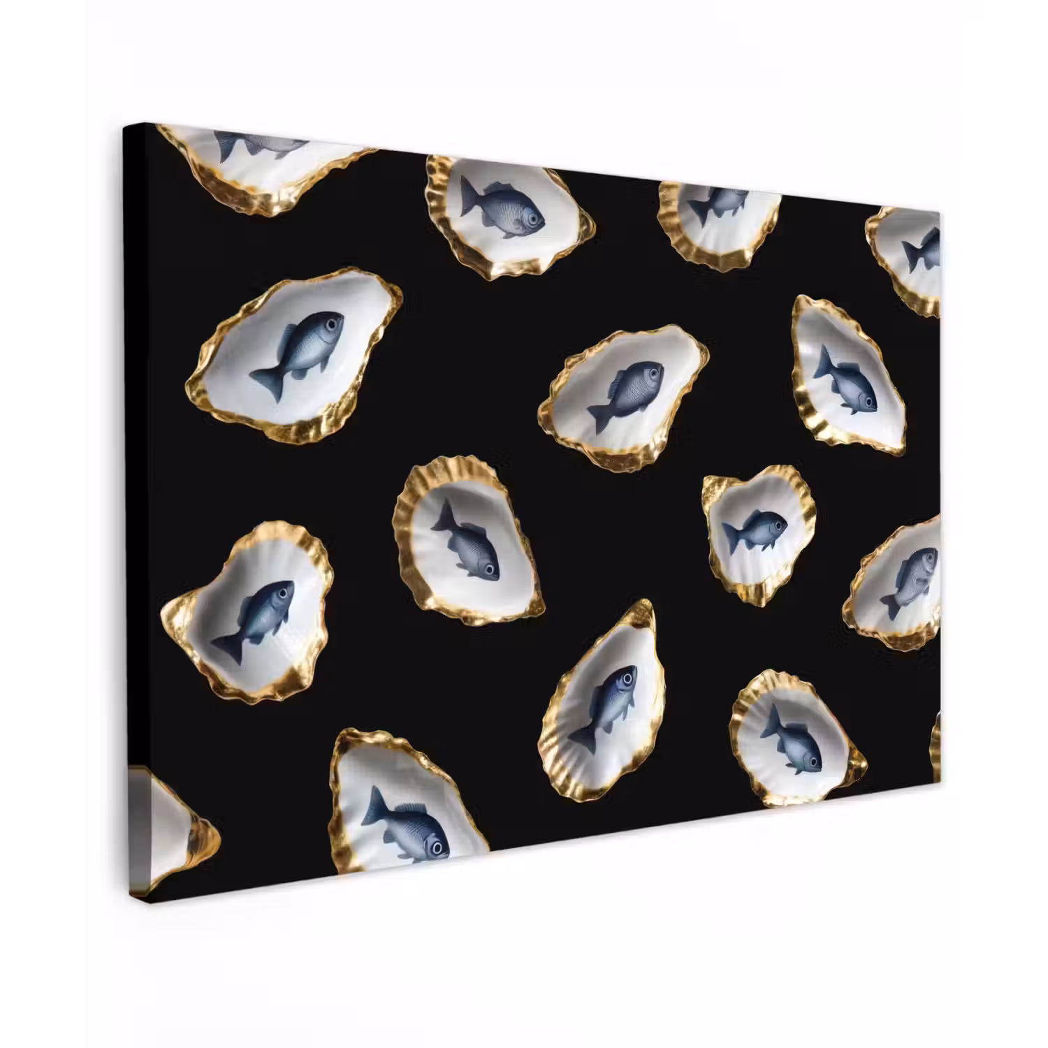 Oesters - Vissen - Blauw - Goud canvas 2cm klein -z3d