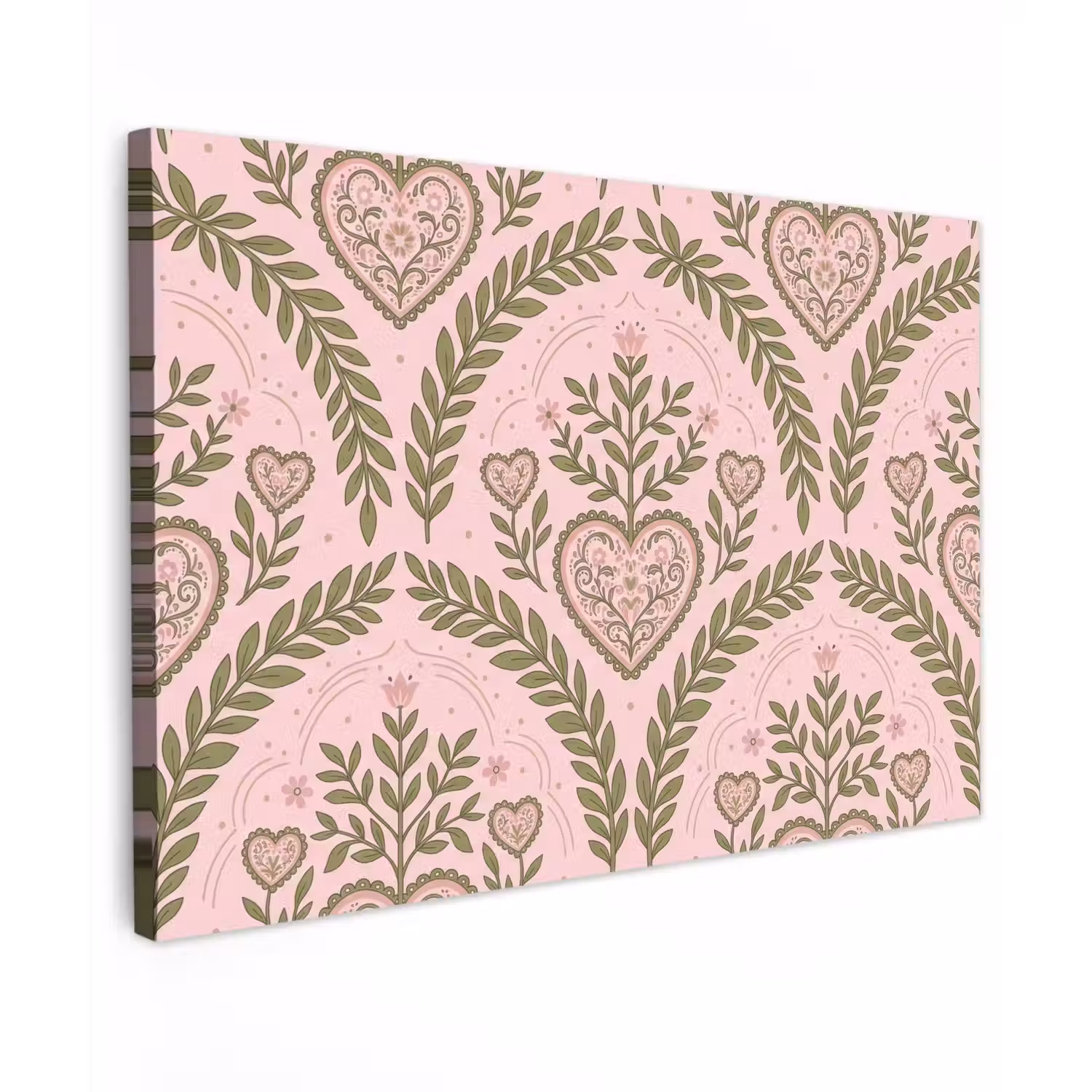 Patroon - Hart - Bloemen - Folkloristisch - Roze canvas 2cm klein -z3d