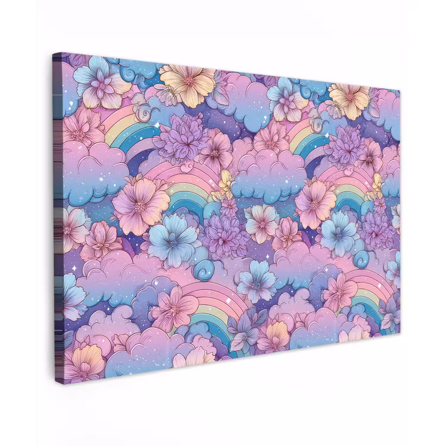Regenbogen - Bloemen - Kleurrijk - Wolken canvas 2cm klein -z3d