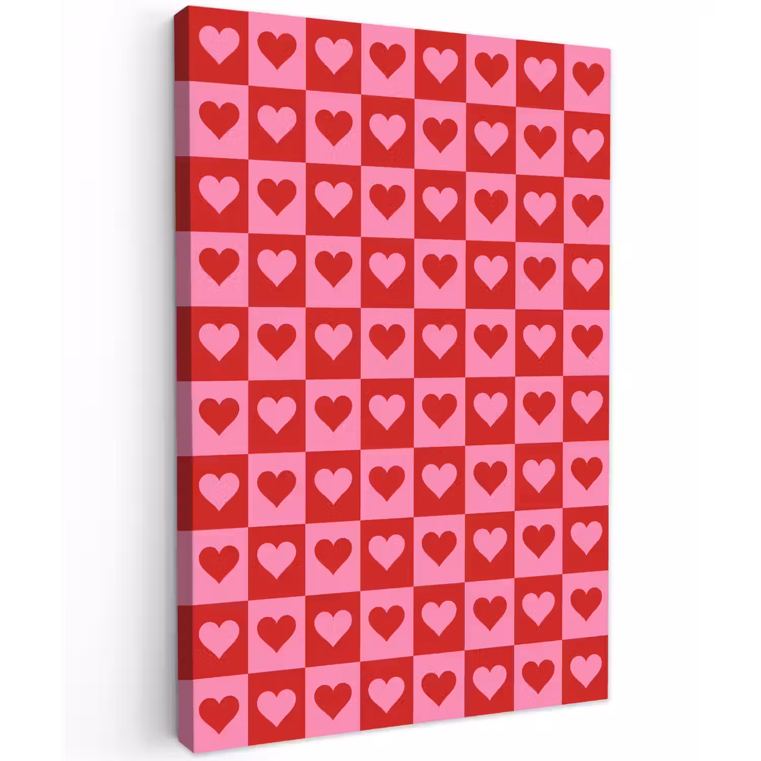 Rood - Roze - Schaakbord - Valentijn canvas 2cm klein -z3d