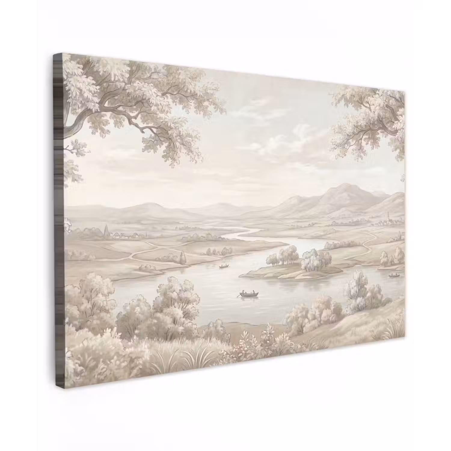 Rivierlandschap - Bergen - Natuur - Vintage - Beige canvas 2cm klein -z3d