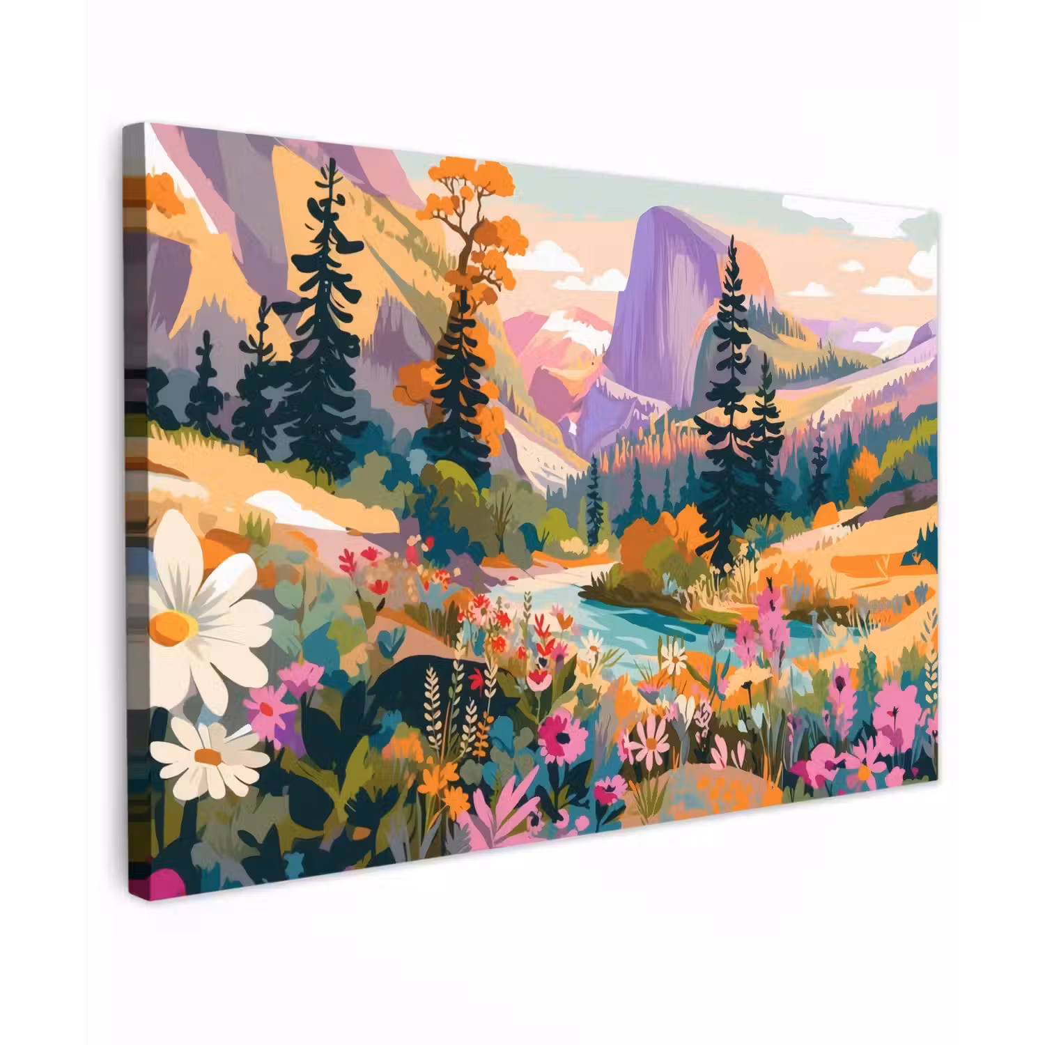 Rivier - Vallei vol bloemen - Levendig canvas 2cm klein -z3d