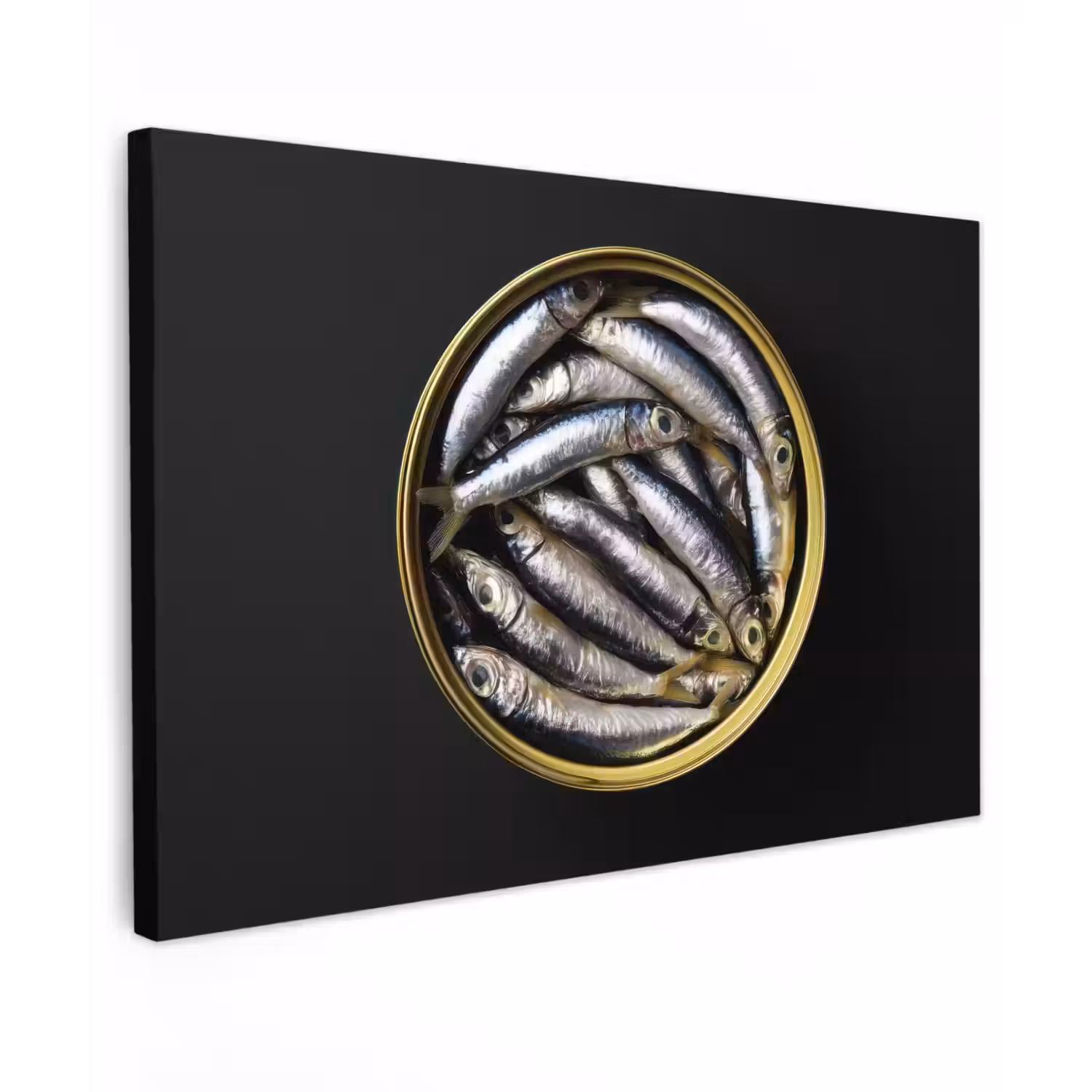 Sardines - Vissen - Rond - Zwart canvas 2cm klein -z3d