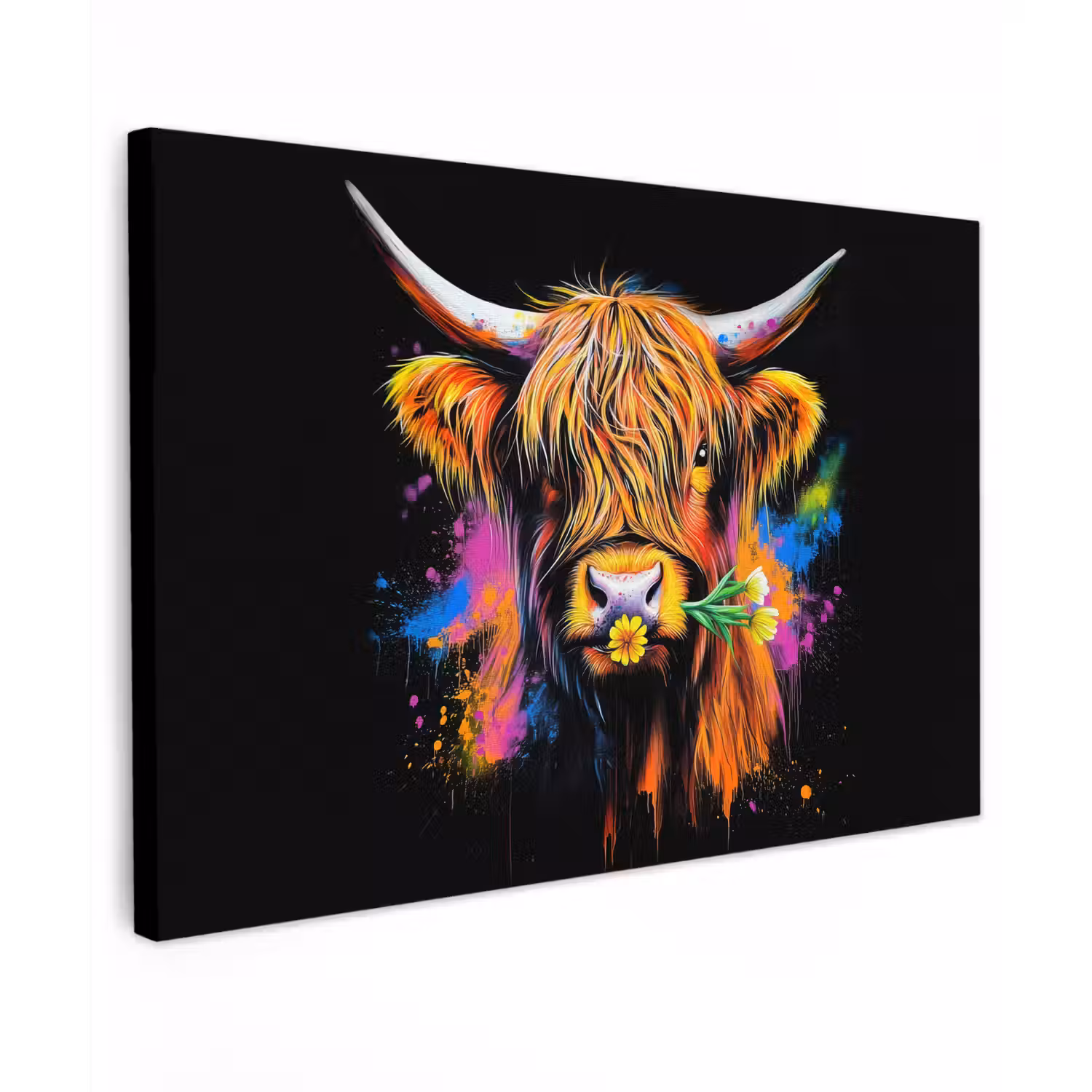 Schotse Hooglander - Graffiti - Kleurrijk - Bloem - Dieren canvas 2cm klein -z3d