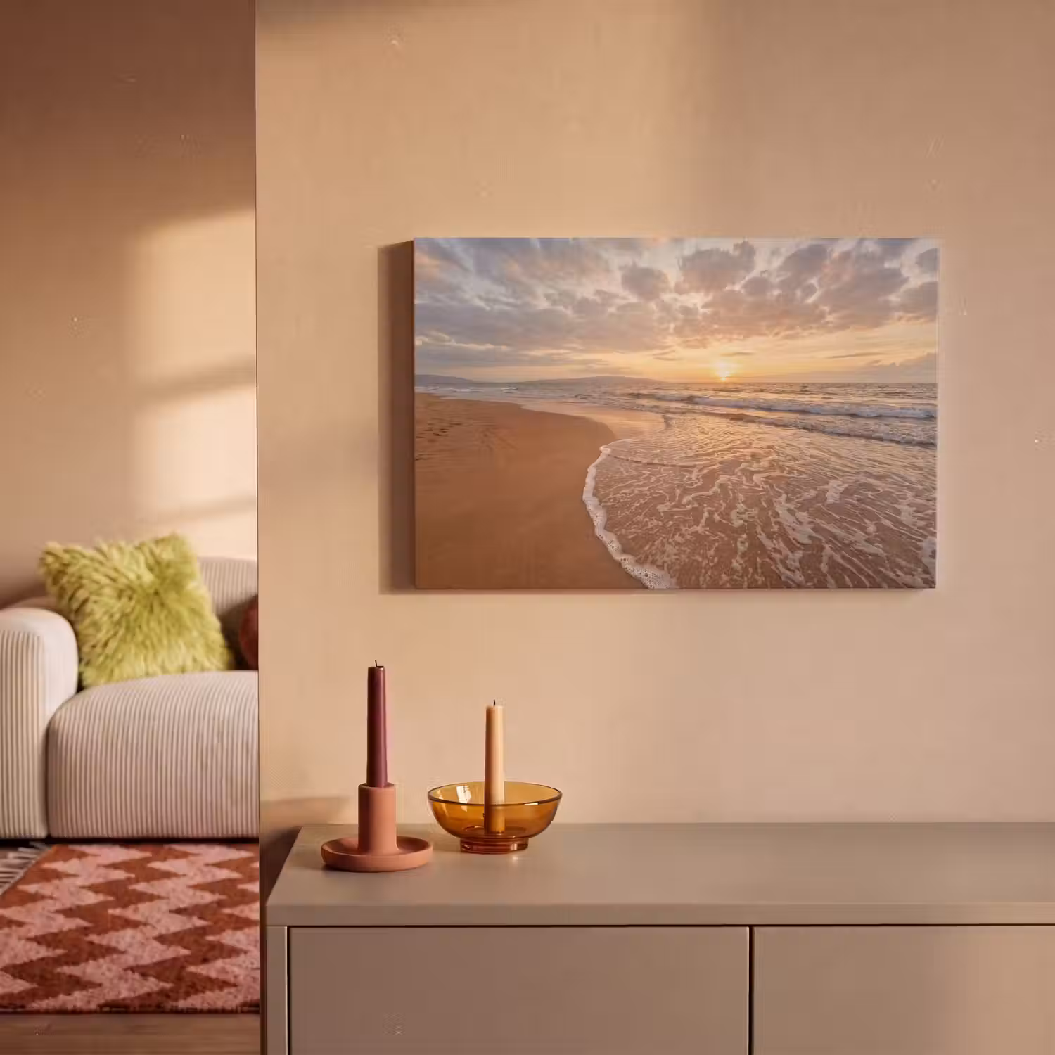 Zee - Kustlijn - Wolken - Landschap - Oranje canvas 2cm klein -sfeer1