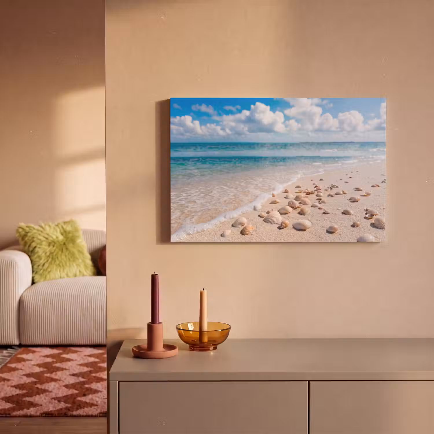 Schelpen - Strand - Natuur - Beige canvas 2cm klein -sfeer1