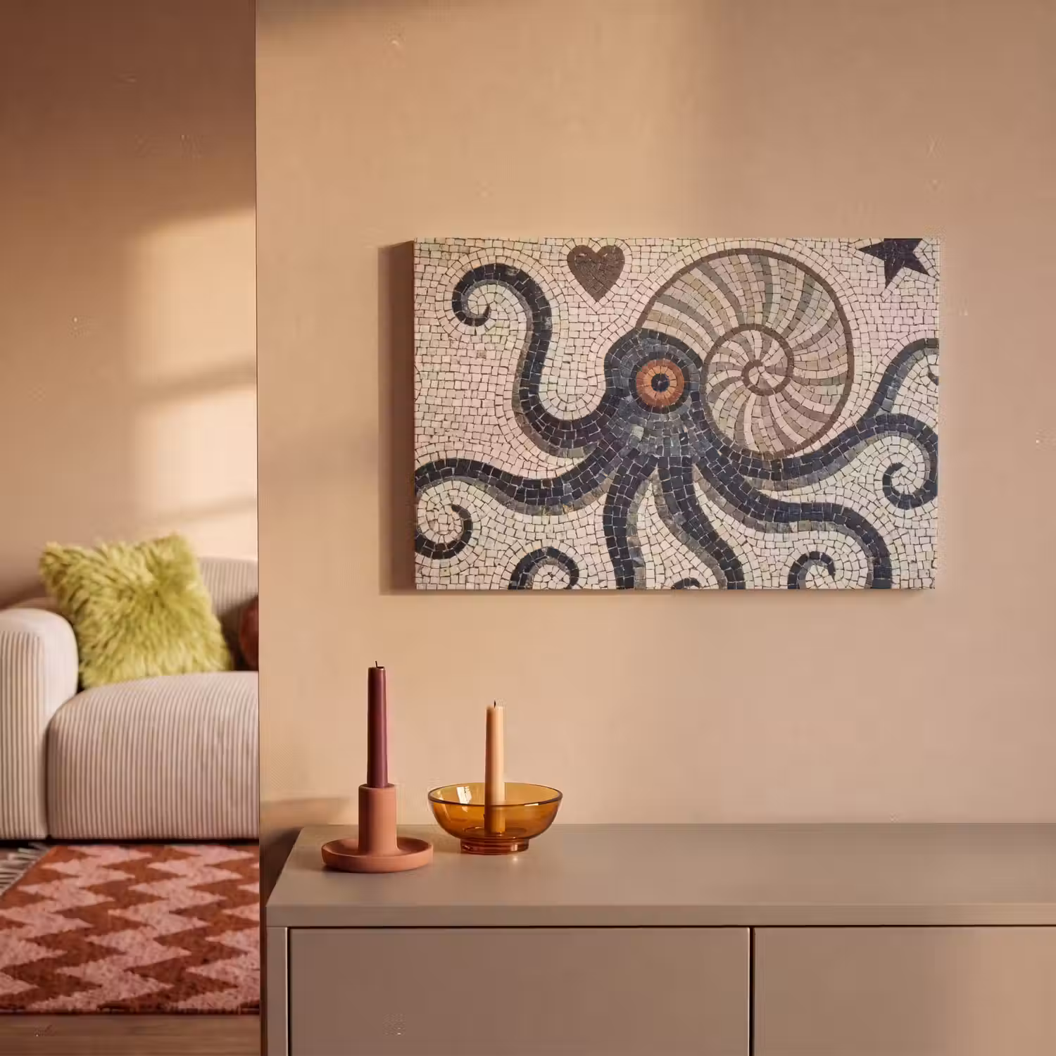 Zeeleven - Mozaïek - Kunst - Vintage - Beige canvas 2cm klein -sfeer1