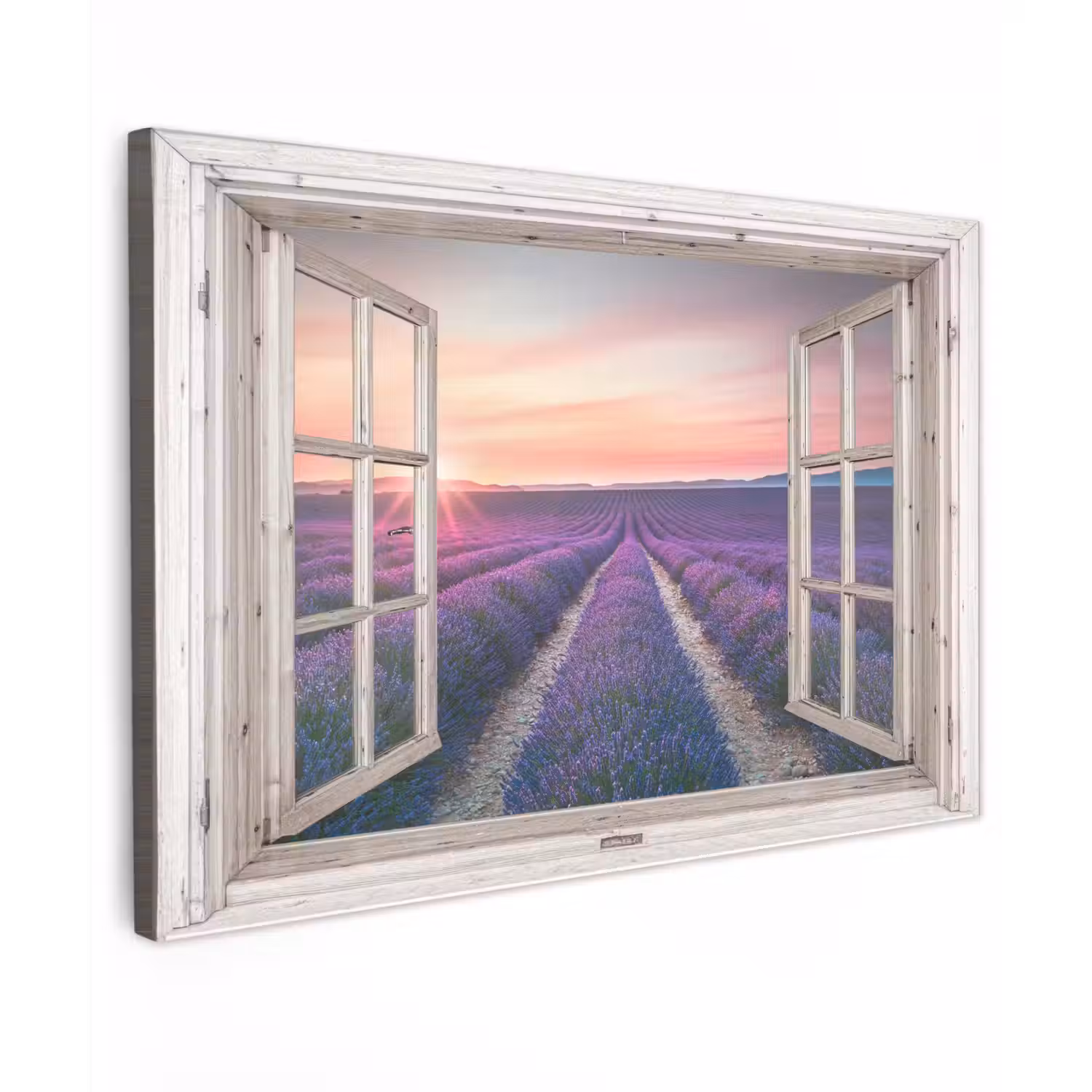 Doorkijk - Lavendel - Bloemen - Hout - Zonsondergang - Paars canvas 2cm klein -z3d