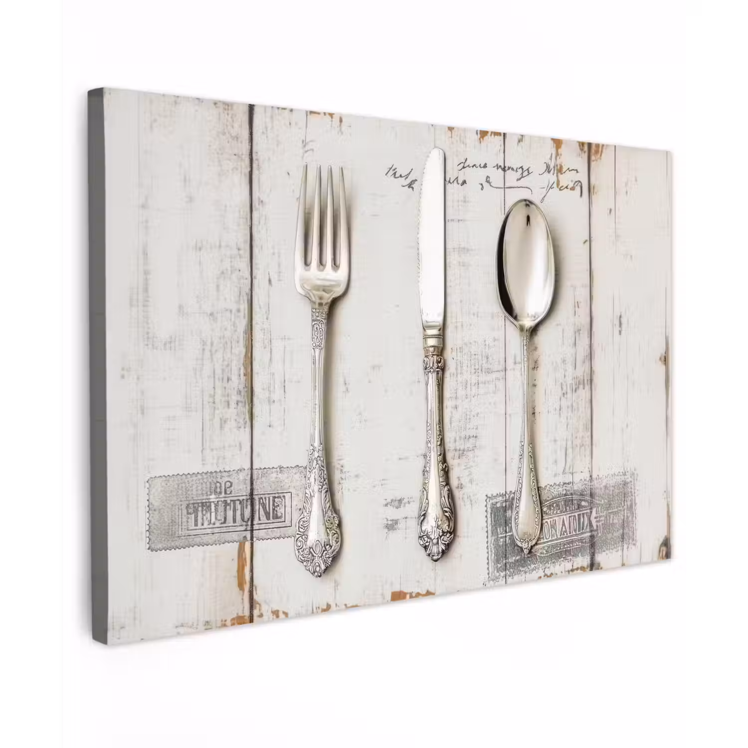 Zilver - Bestek - Hout canvas 2cm klein -z3d