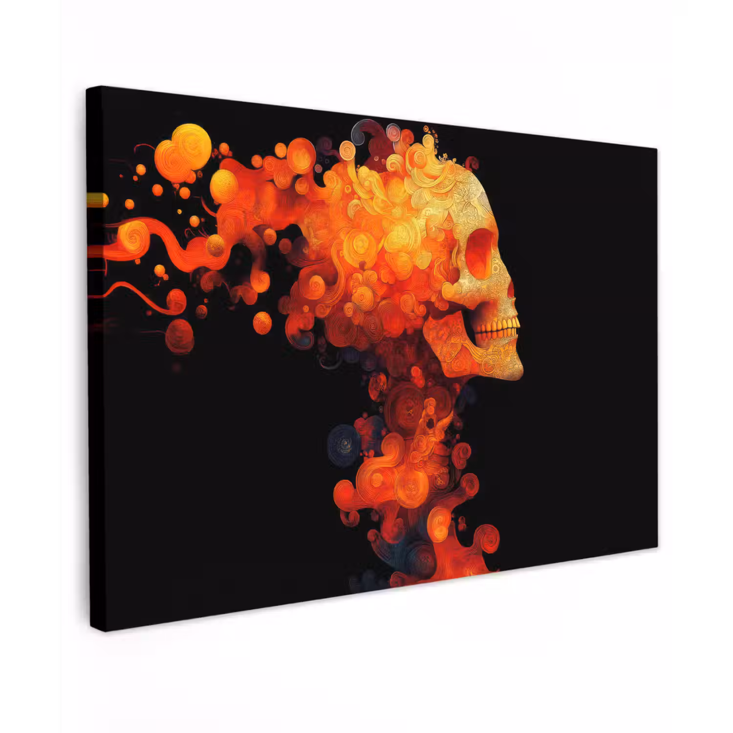 Schedel - Oranje - Zijaanzicht - Vlammen canvas 2cm klein -z3d