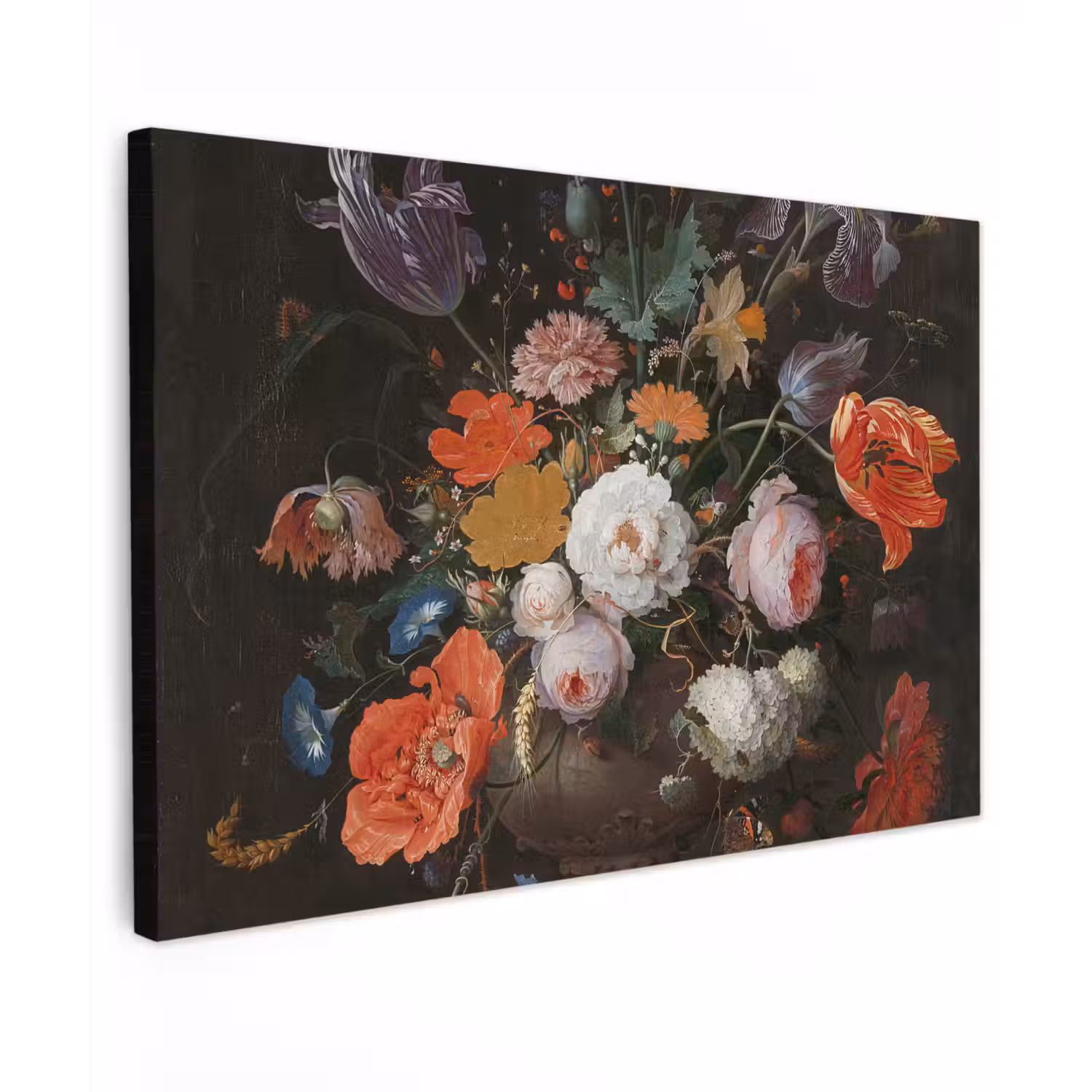 Stilleven met bloemen en een horloge - Schilderij van Abraham Mignon canvas 2cm klein -z3d