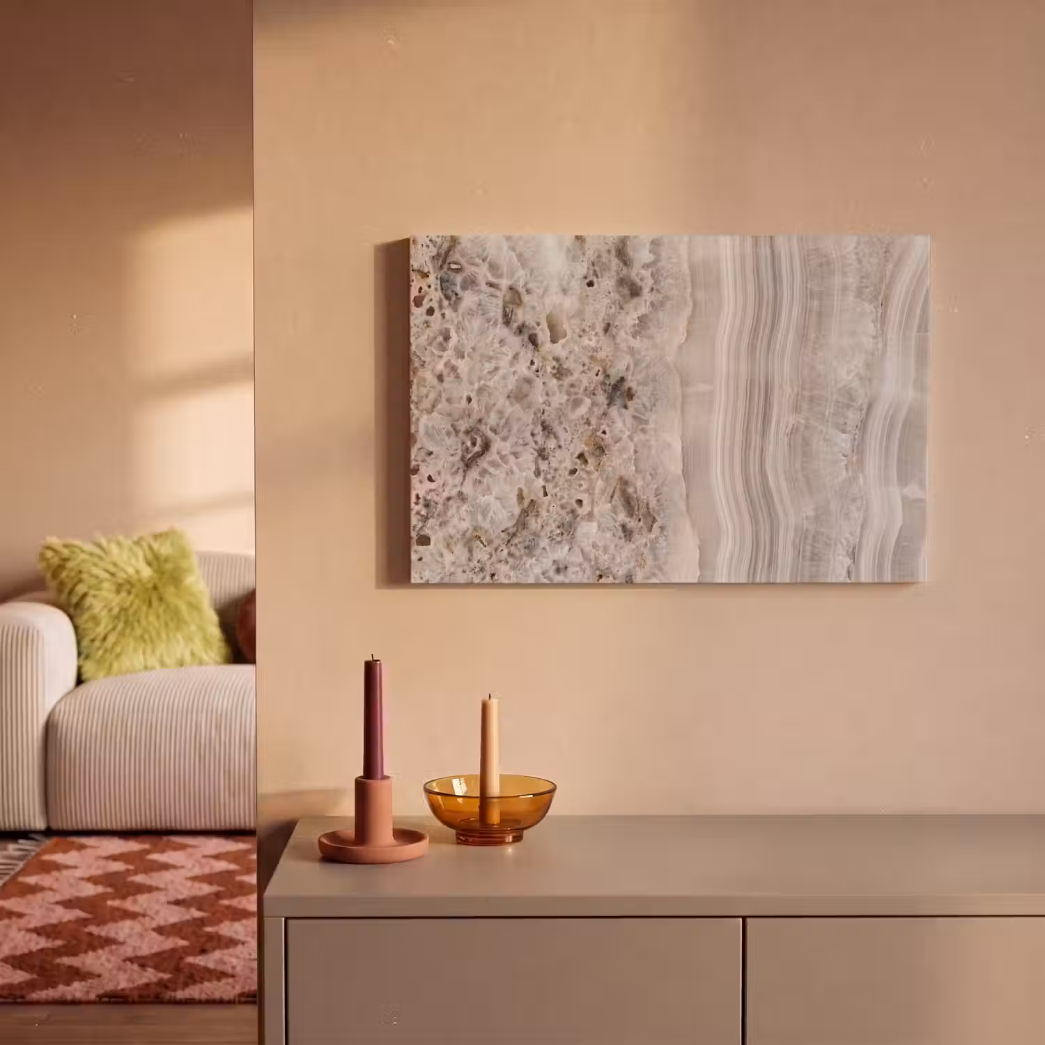 Steen - Textuur - Abstract - Beige - Wit canvas 2cm klein -sfeer1