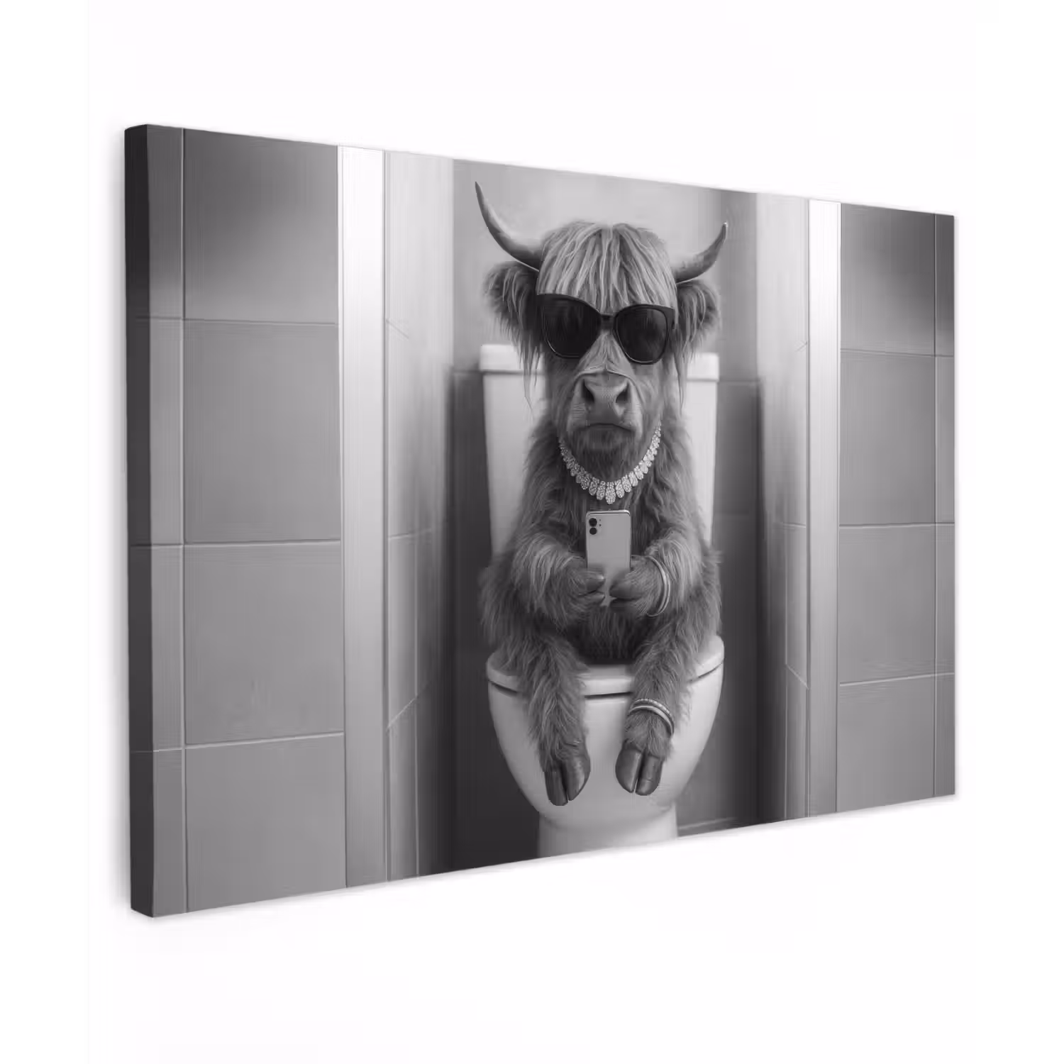 Stier - Telefoon - Toilet - Zwart - Wit canvas 2cm klein -z3d