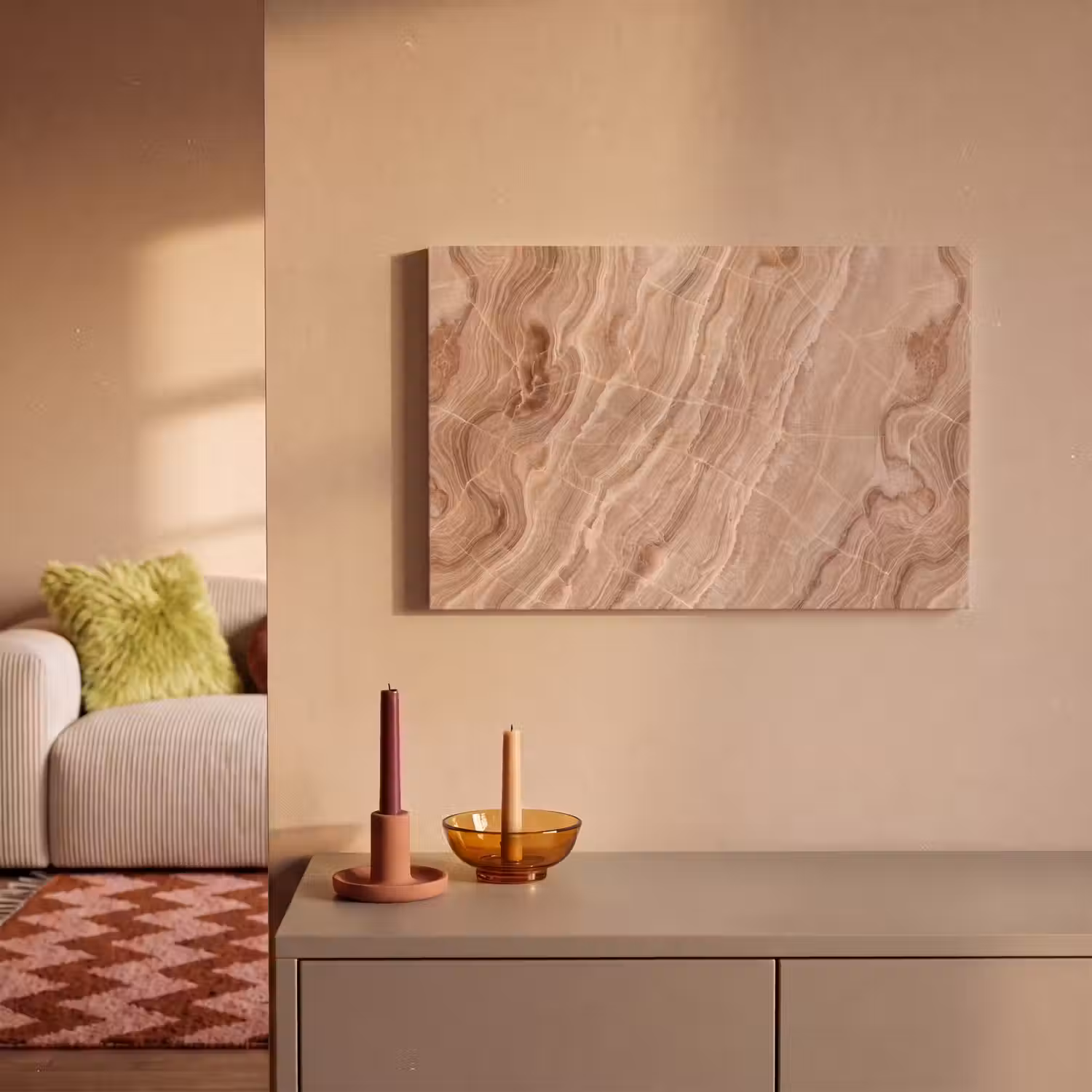 Textuur - Golvend - Abstract - Warm - Bruin canvas 2cm klein -sfeer1