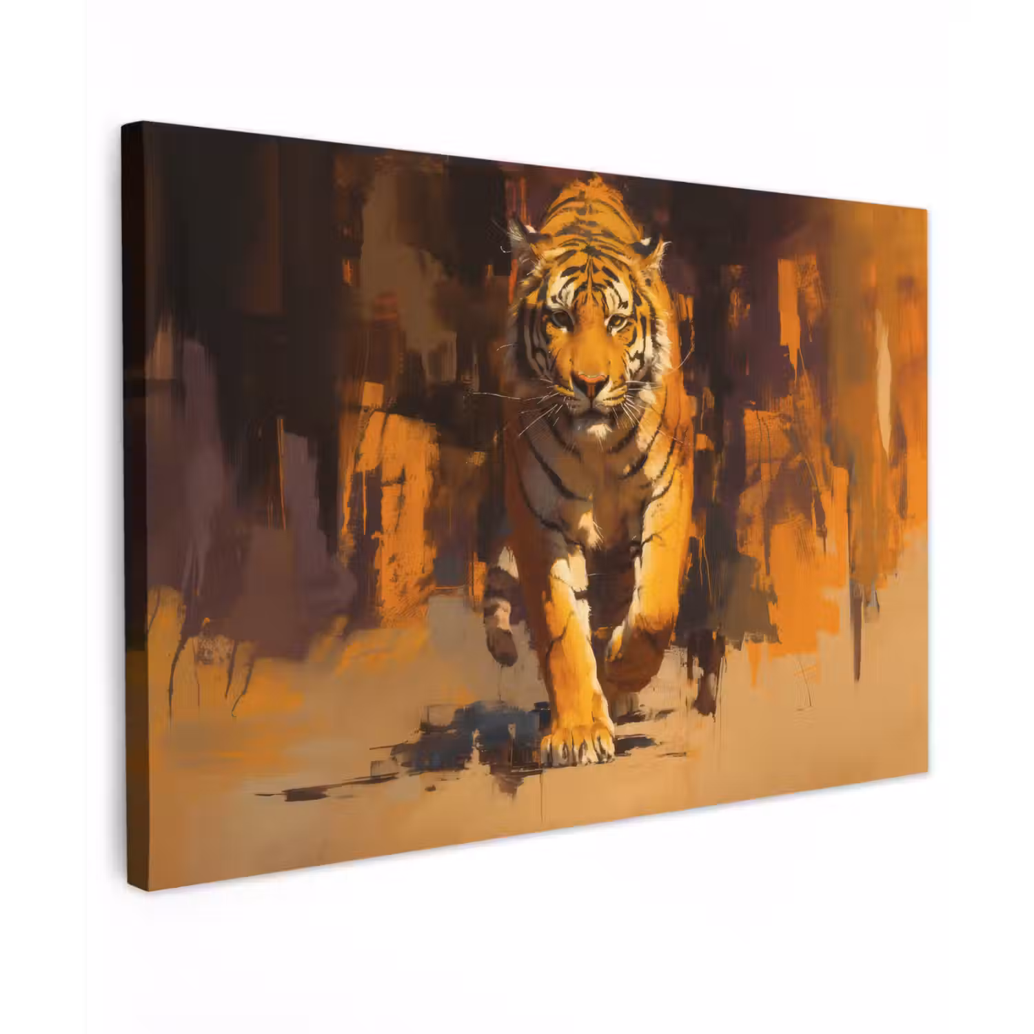 Tijger - Geschilderd - Oranje - Penseelstreken canvas 2cm klein -z3d