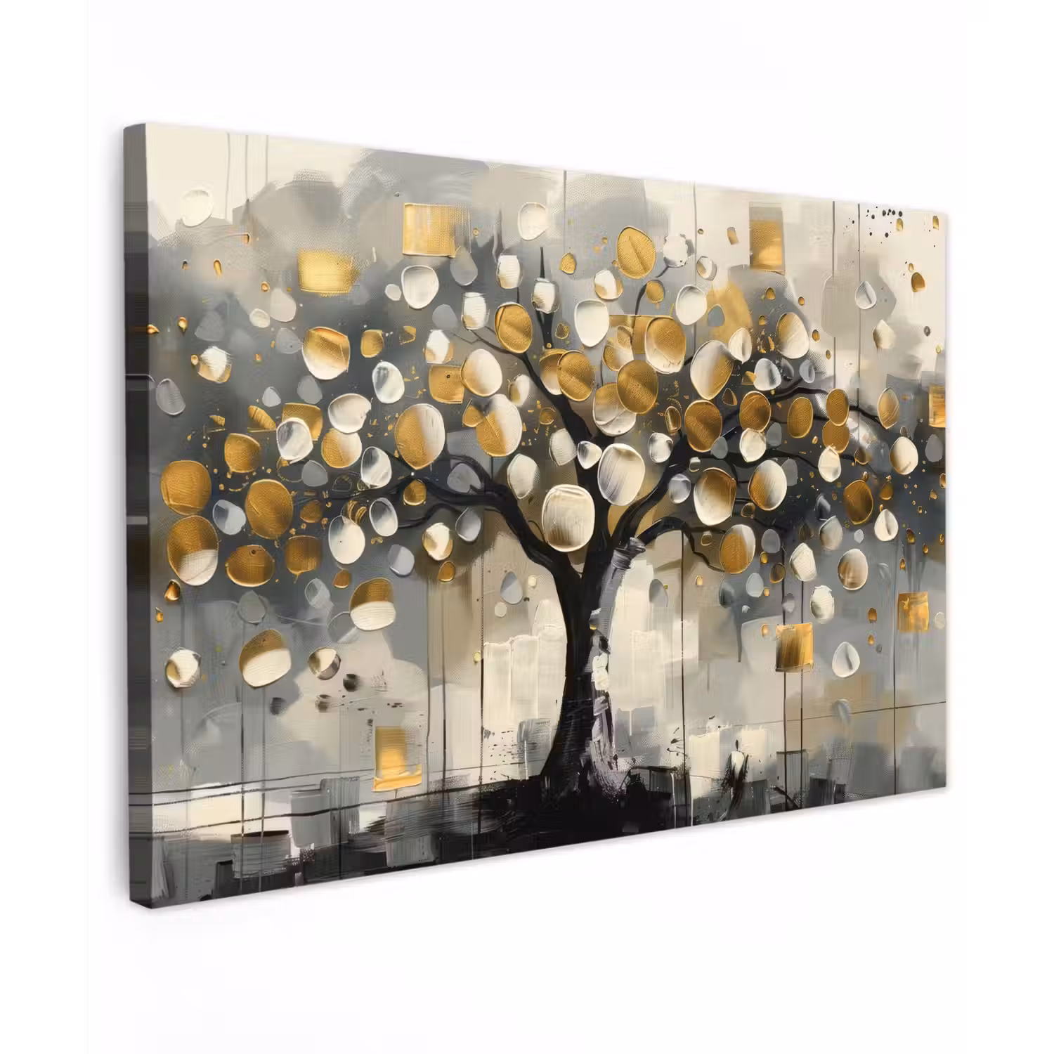 Boom - Abstract - Beige - Goud - Zwart canvas 2cm klein -z3d