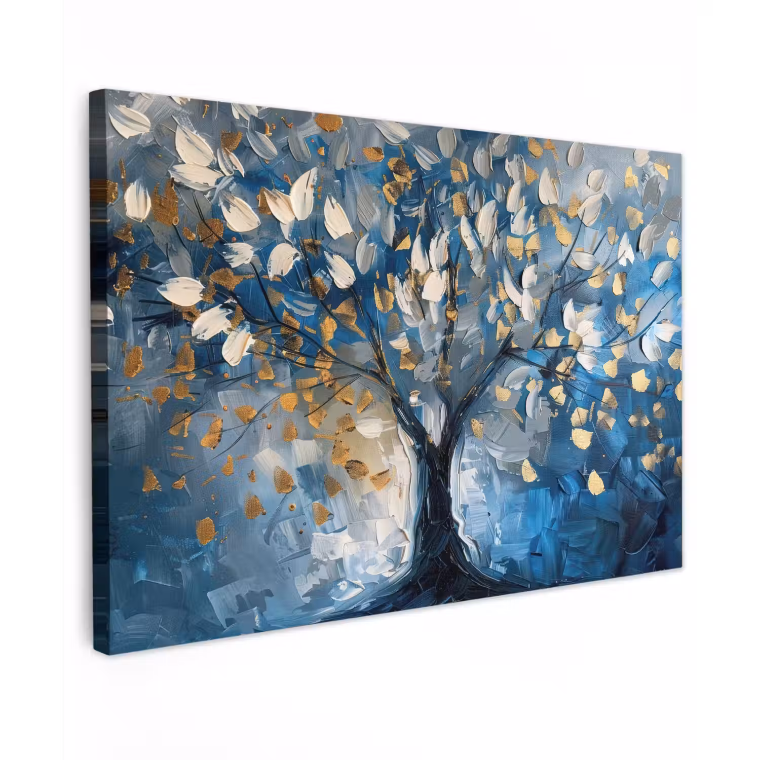 Boom - Blauw - Goud - Abstract canvas 2cm klein -z3d
