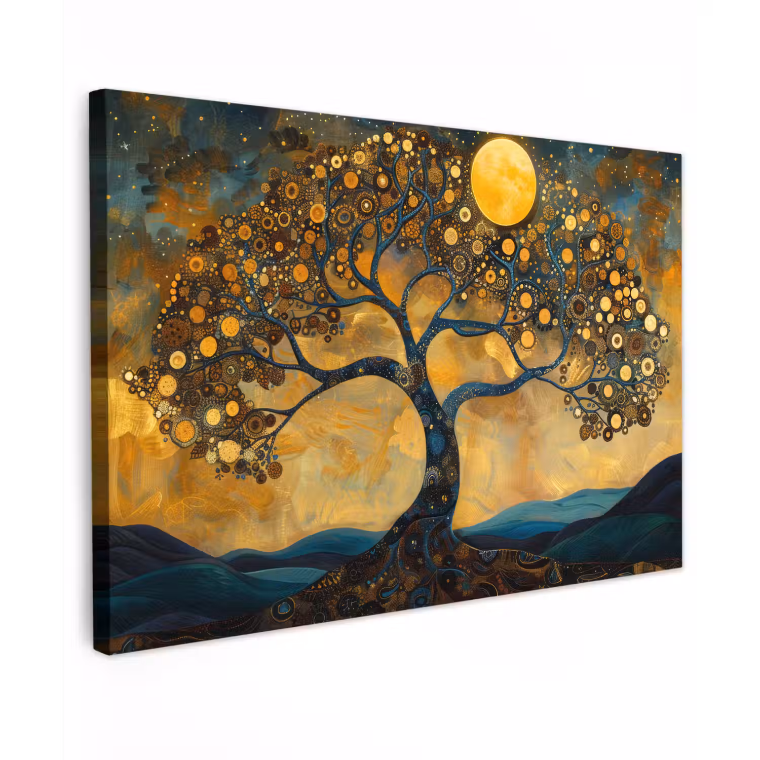 Boom - Maan - Bloemen - Goud - Kunst canvas 2cm klein -z3d