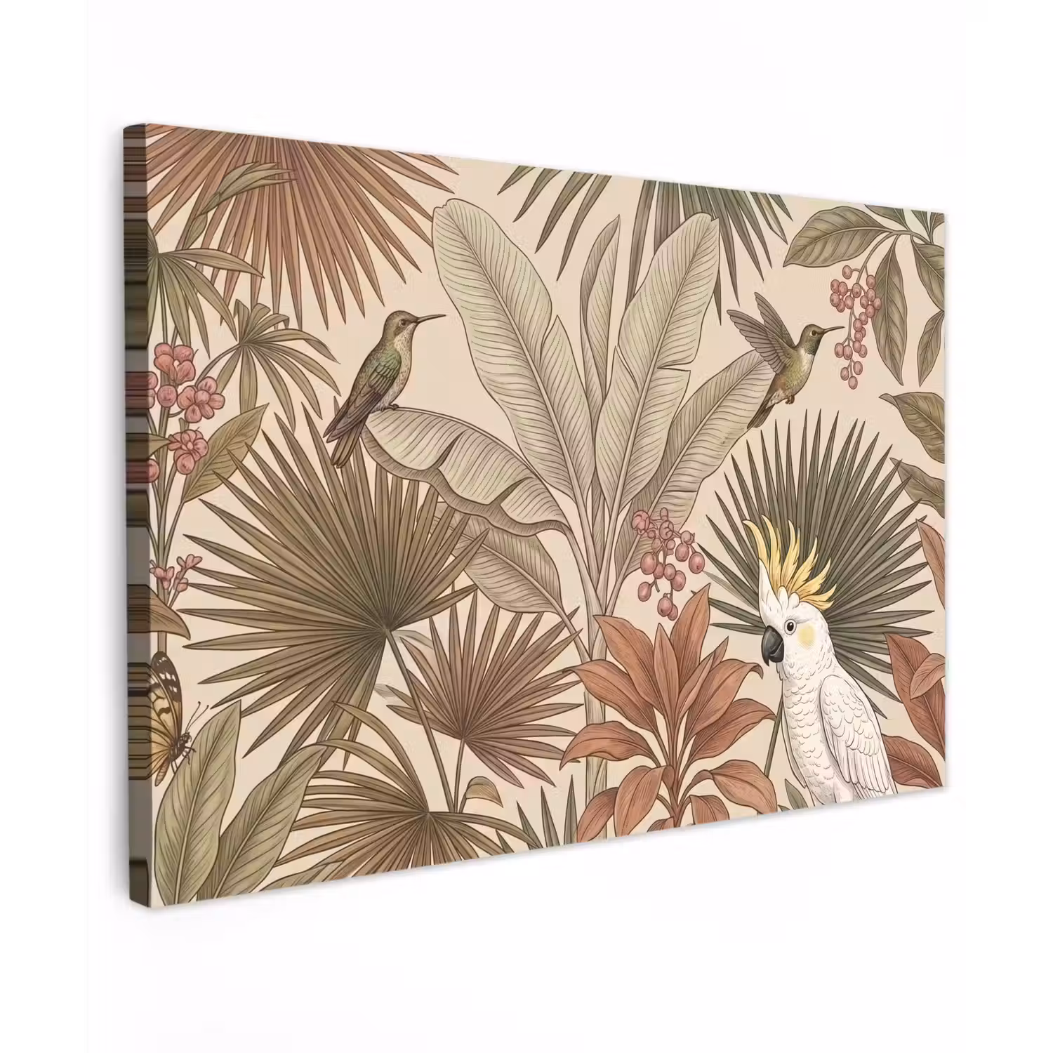 Tropisch - Vogels - Beige canvas 2cm klein -z3d