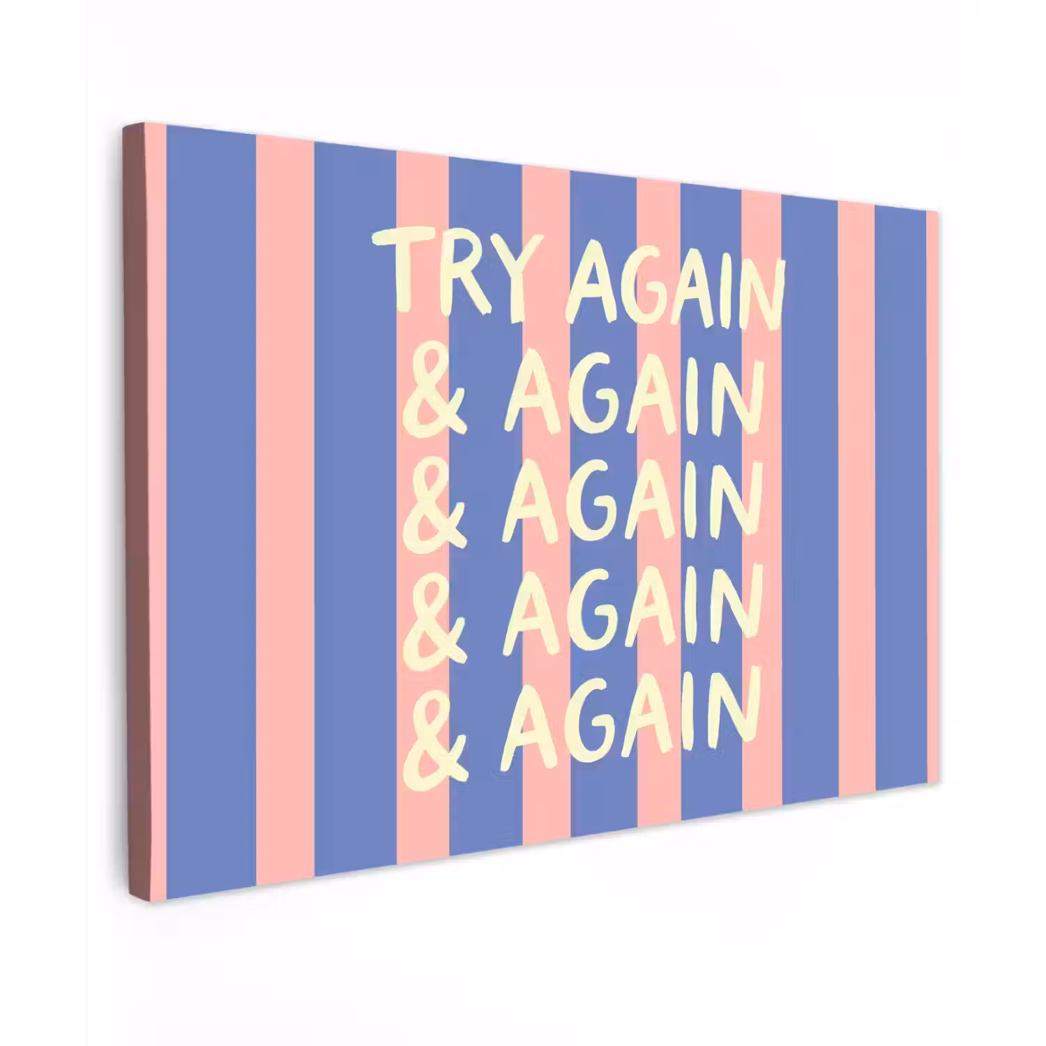 Try again - Strepen - Roze - Verticaal - Blauw canvas 2cm klein -z3d
