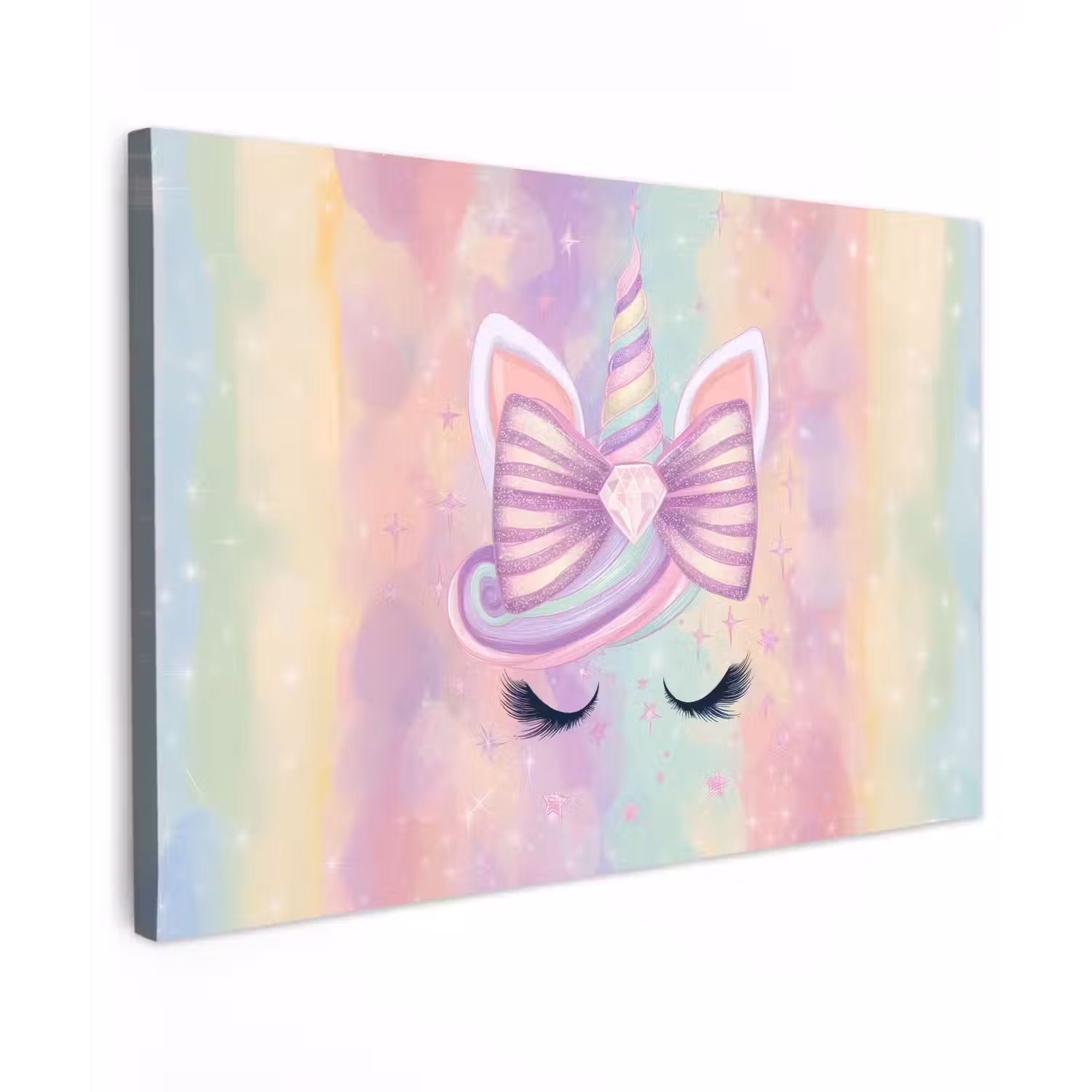 Eenhoorn - Glitters - Regenboog - pastel canvas 2cm klein -z3d