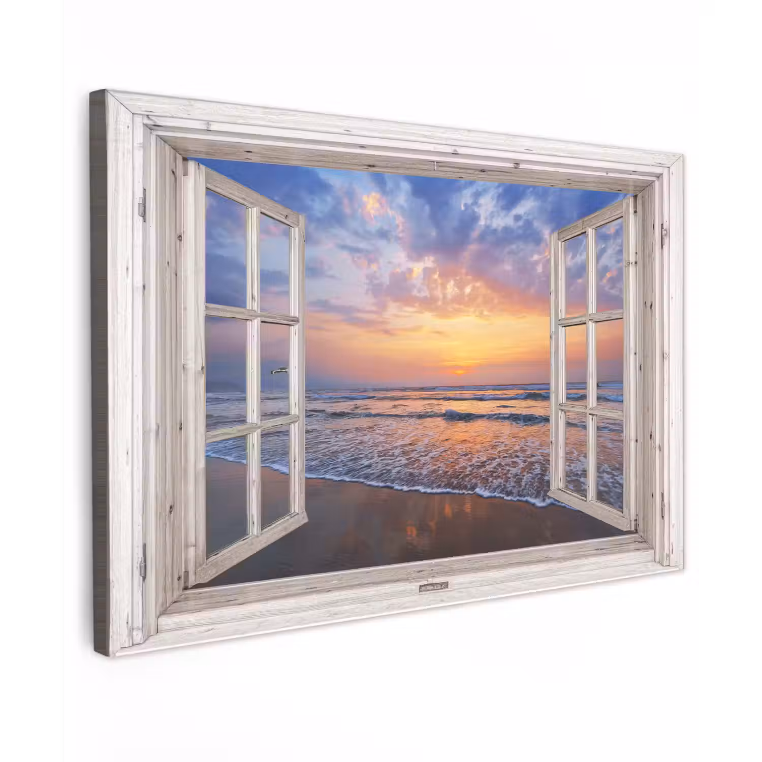 Doorkijk - Zee - Strand - Zonsondergang - Blauw canvas 2cm klein -z3d