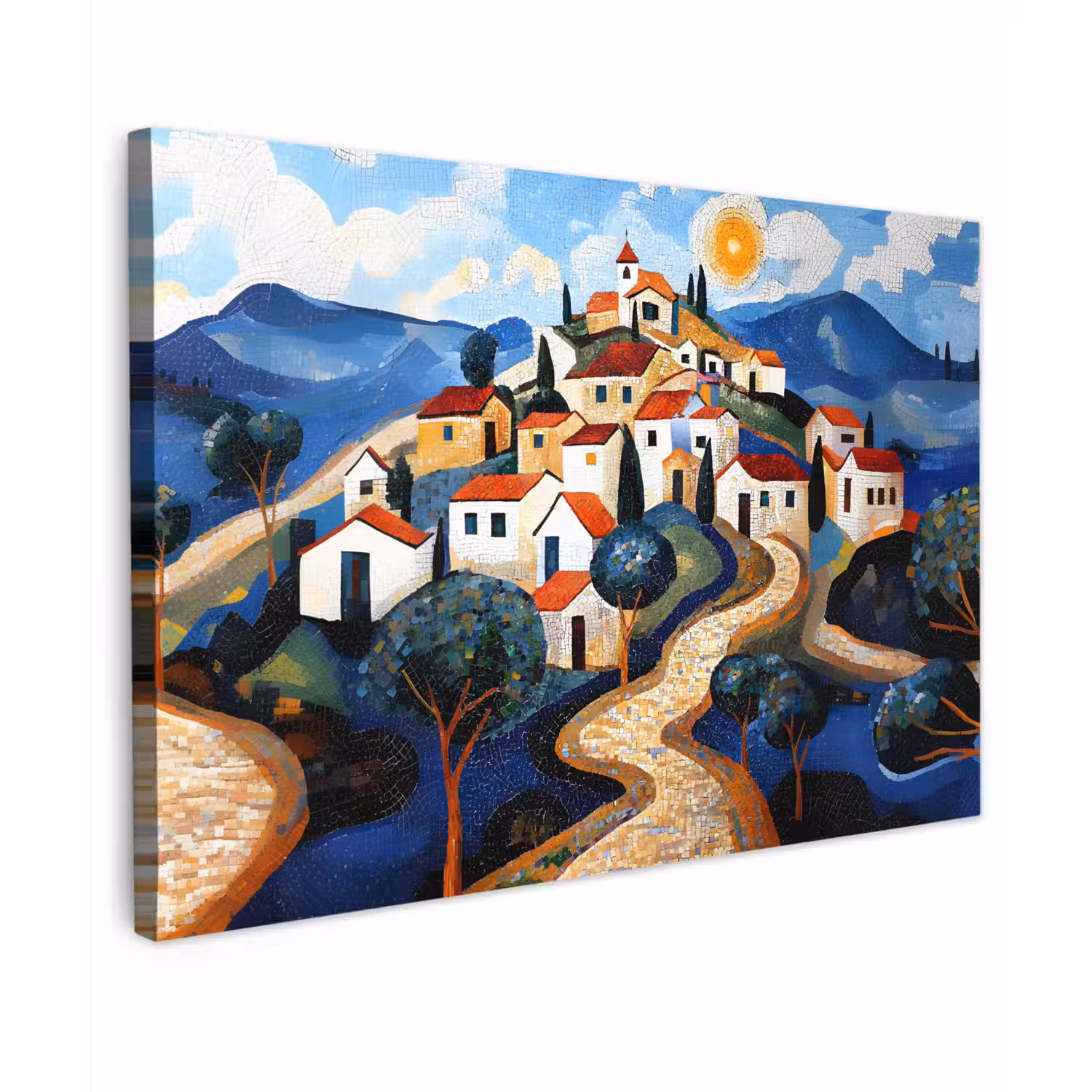 Dorp - Heuvelachtig - Zon - Mozaïek canvas 2cm klein -z3d