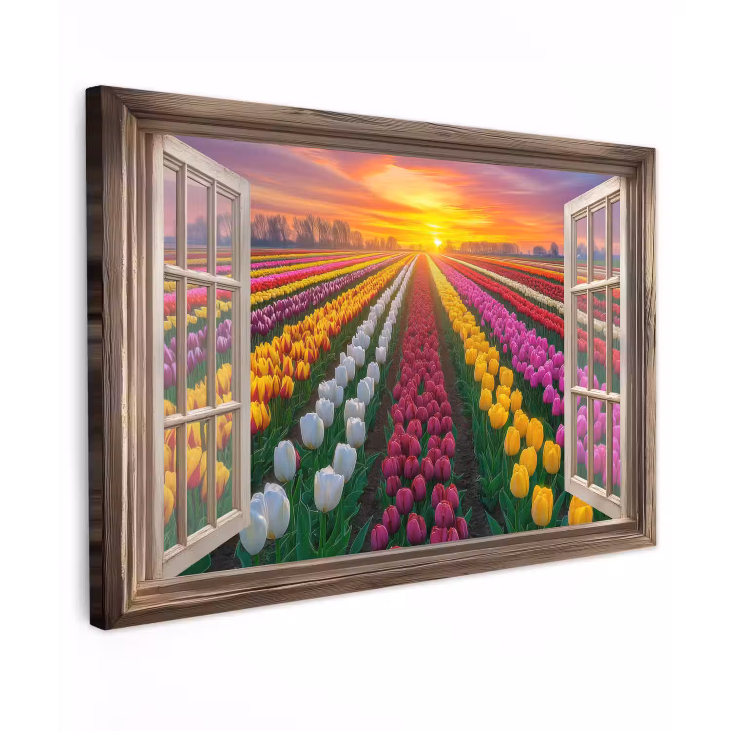 Doorkijk - Bloemen - Tulpen - Kleurrijk - Zonsondergang canvas 2cm klein -z3d
