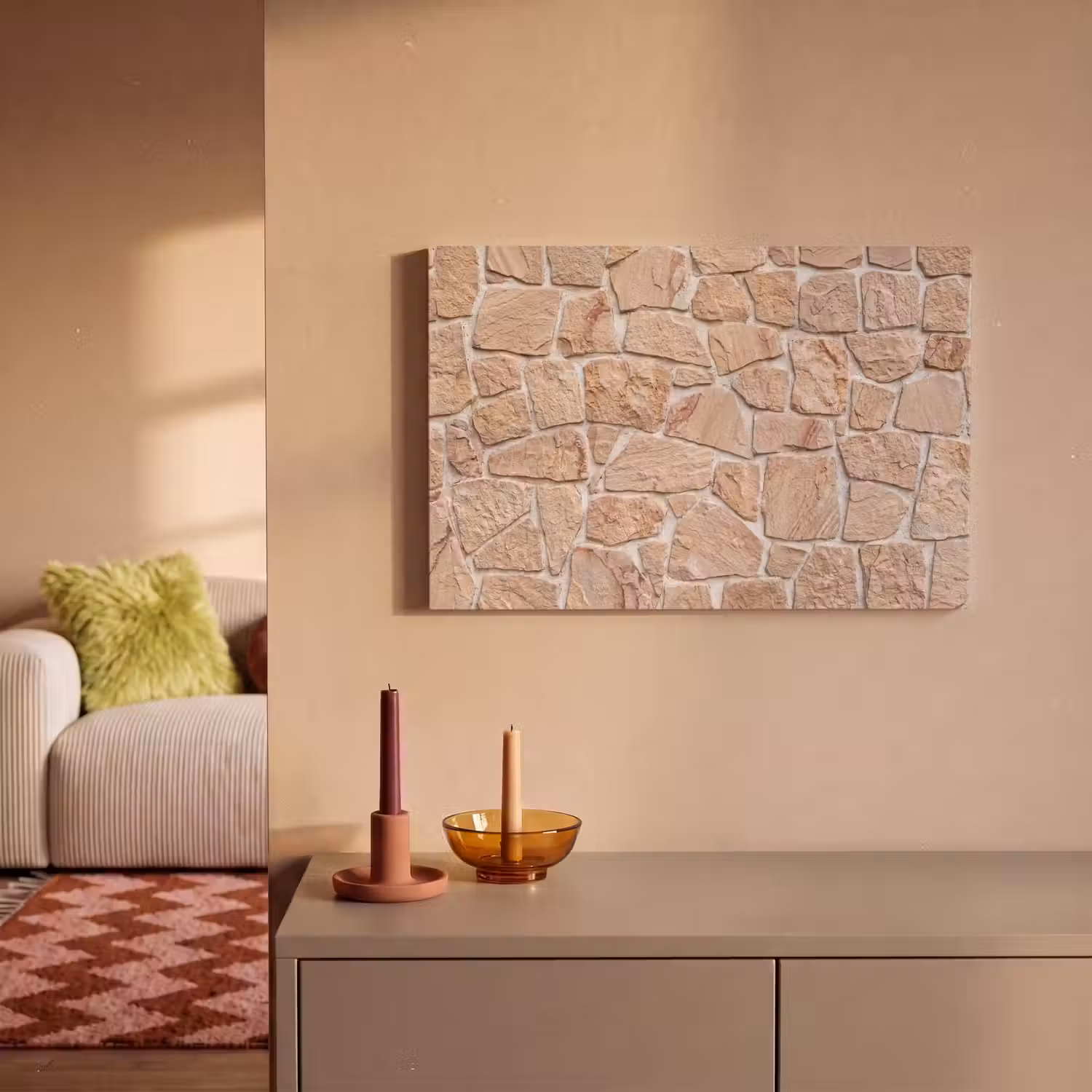 Muur - Steen - Patroon - Rustiek - Beige canvas 2cm klein -sfeer1