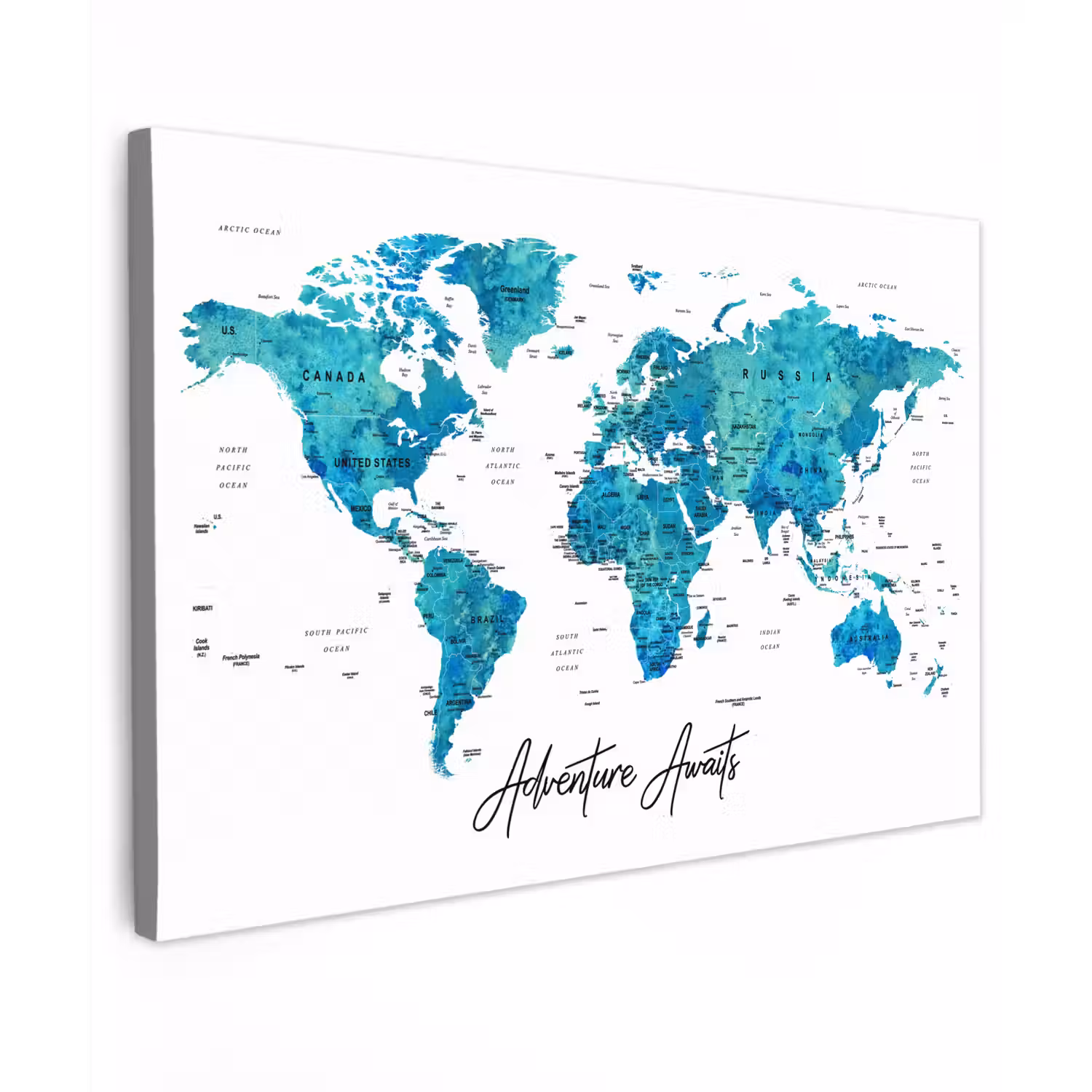 Wereldkaart - Blauw - Kleurrijk canvas 2cm klein -z3d