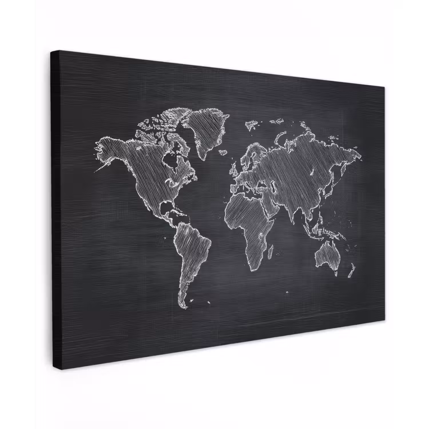 Wereldkaart - Krijt - Zwart - minimalistisch canvas 2cm klein -z3d