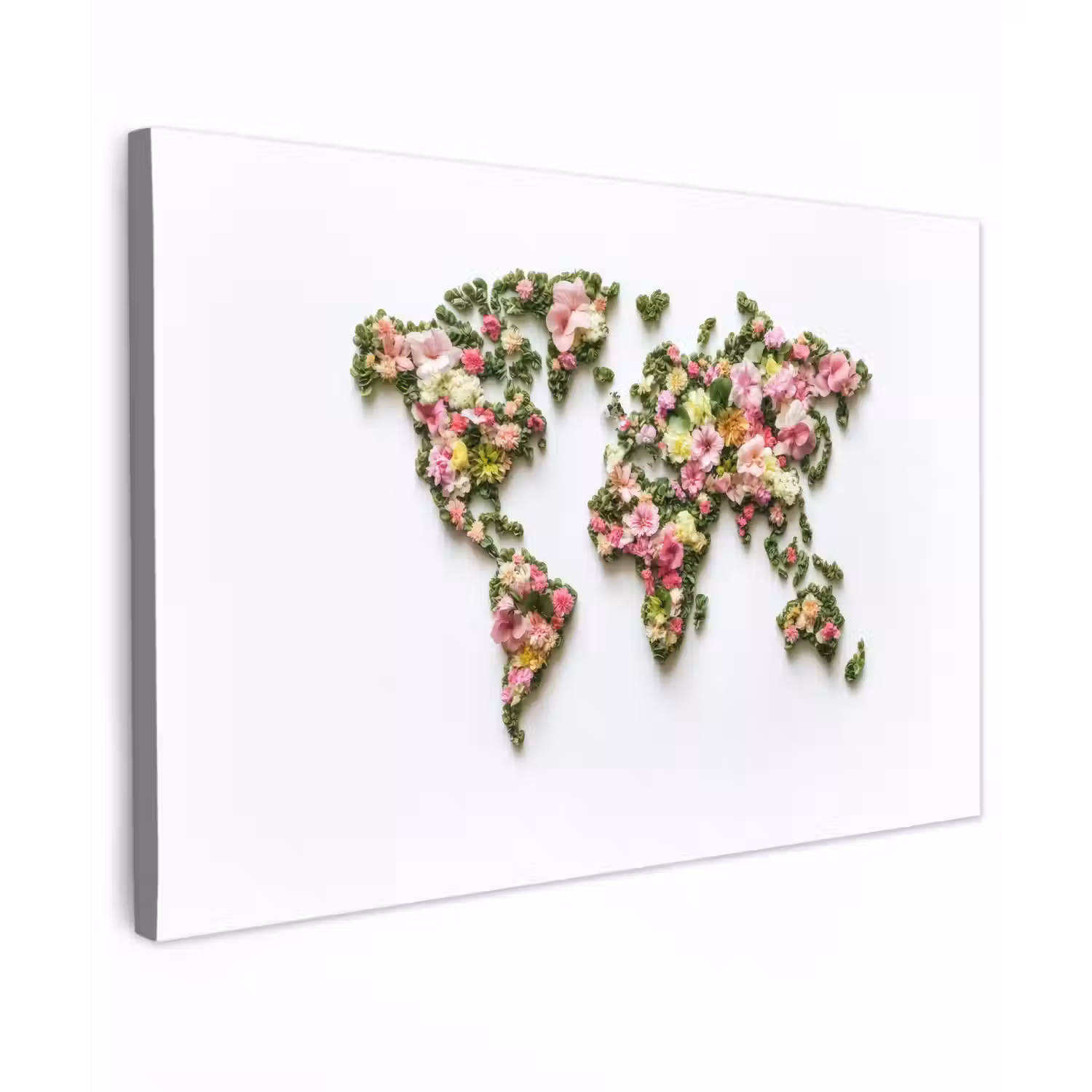 Wereldkaart - Kleurrijk - Bloemen - Lente canvas 2cm klein -z3d