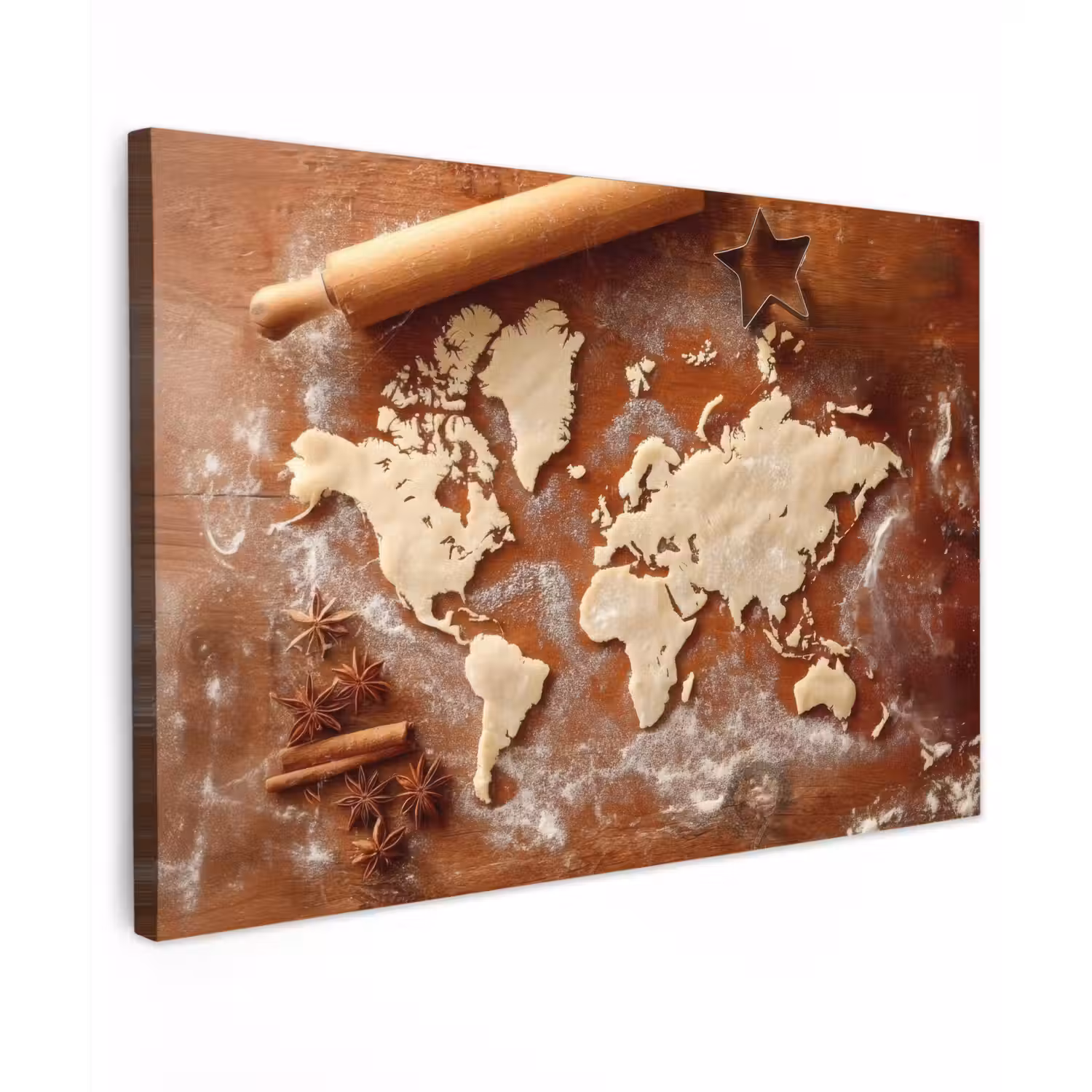 Wereldkaart - Koekjesdeeg - Warme baksfeer canvas 2cm klein -z3d