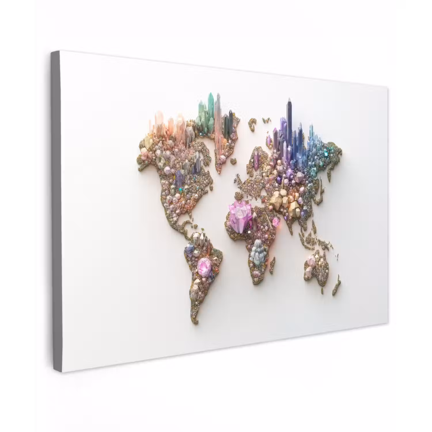 Wereldkaart - Kristallen - Unieke tinten canvas 2cm klein -z3d