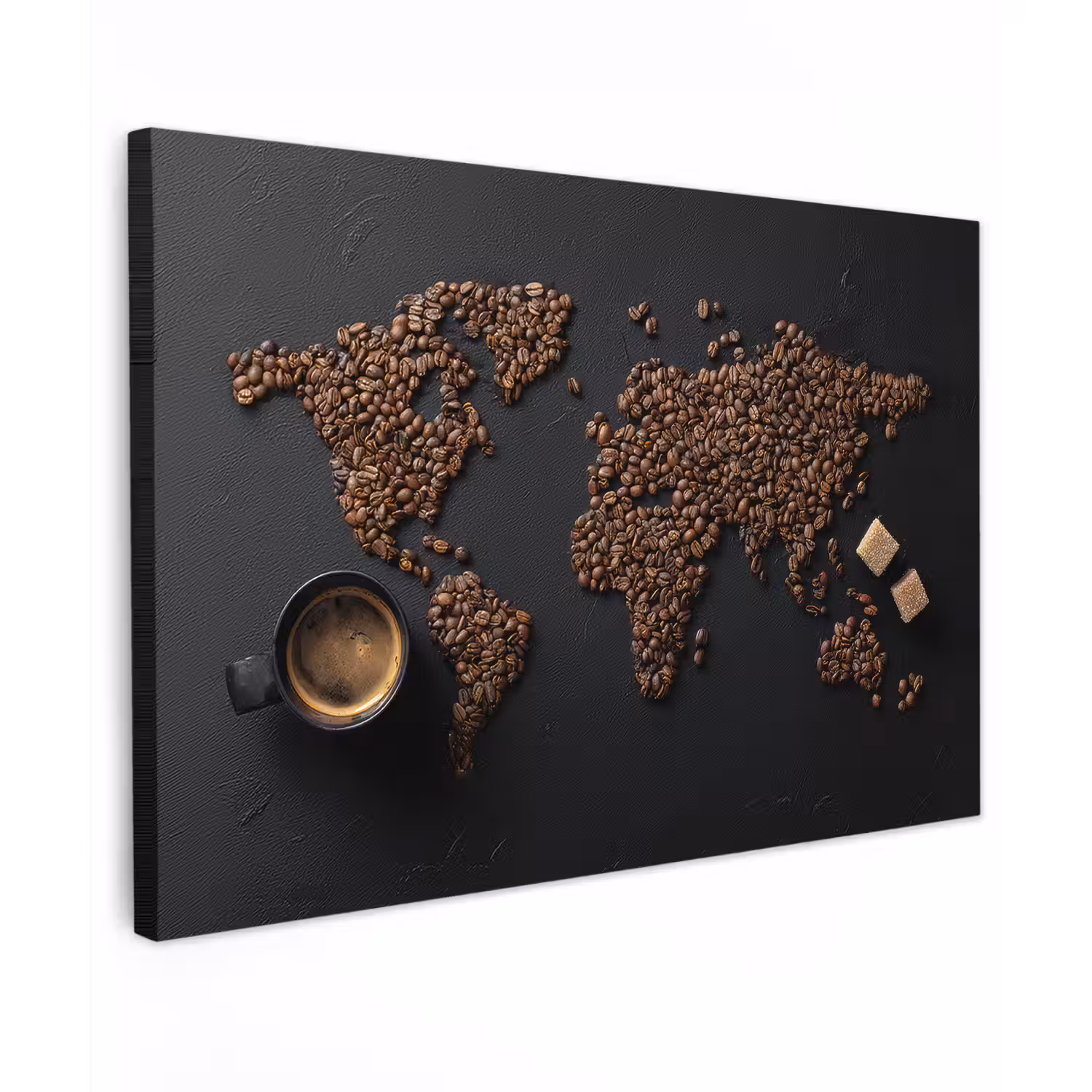 Wereldkaart - Espresso - Zwart canvas 2cm klein -z3d