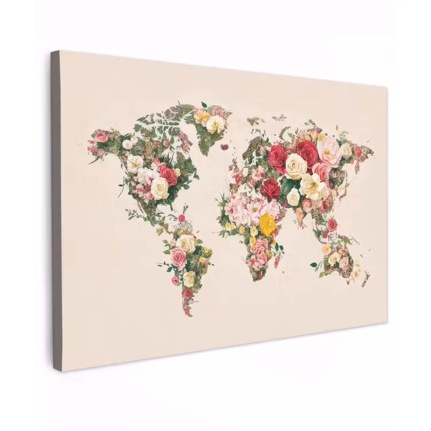 Wereldkaart - Bloemen - Roze canvas 2cm klein -z3d