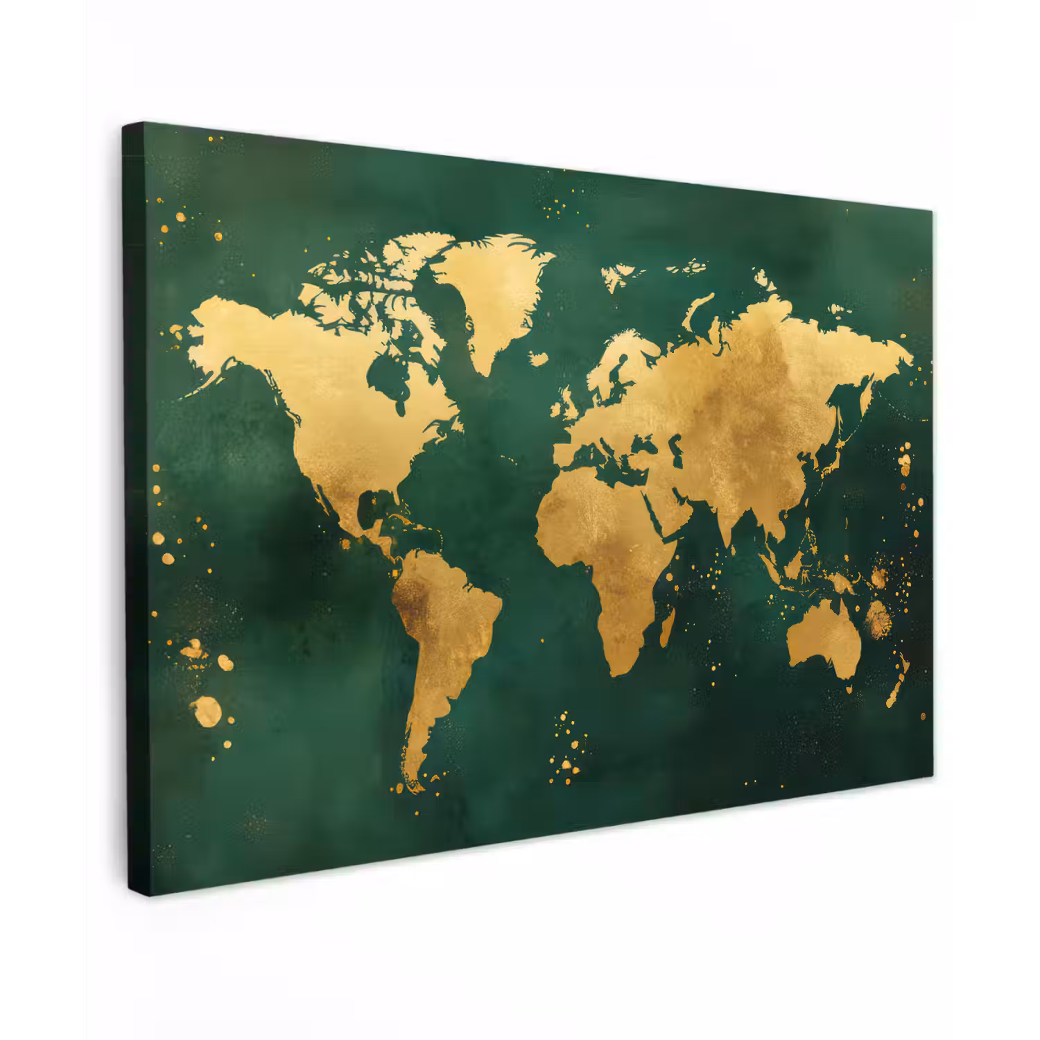 Wereldkaart - Groen - Goud canvas 2cm klein -z3d