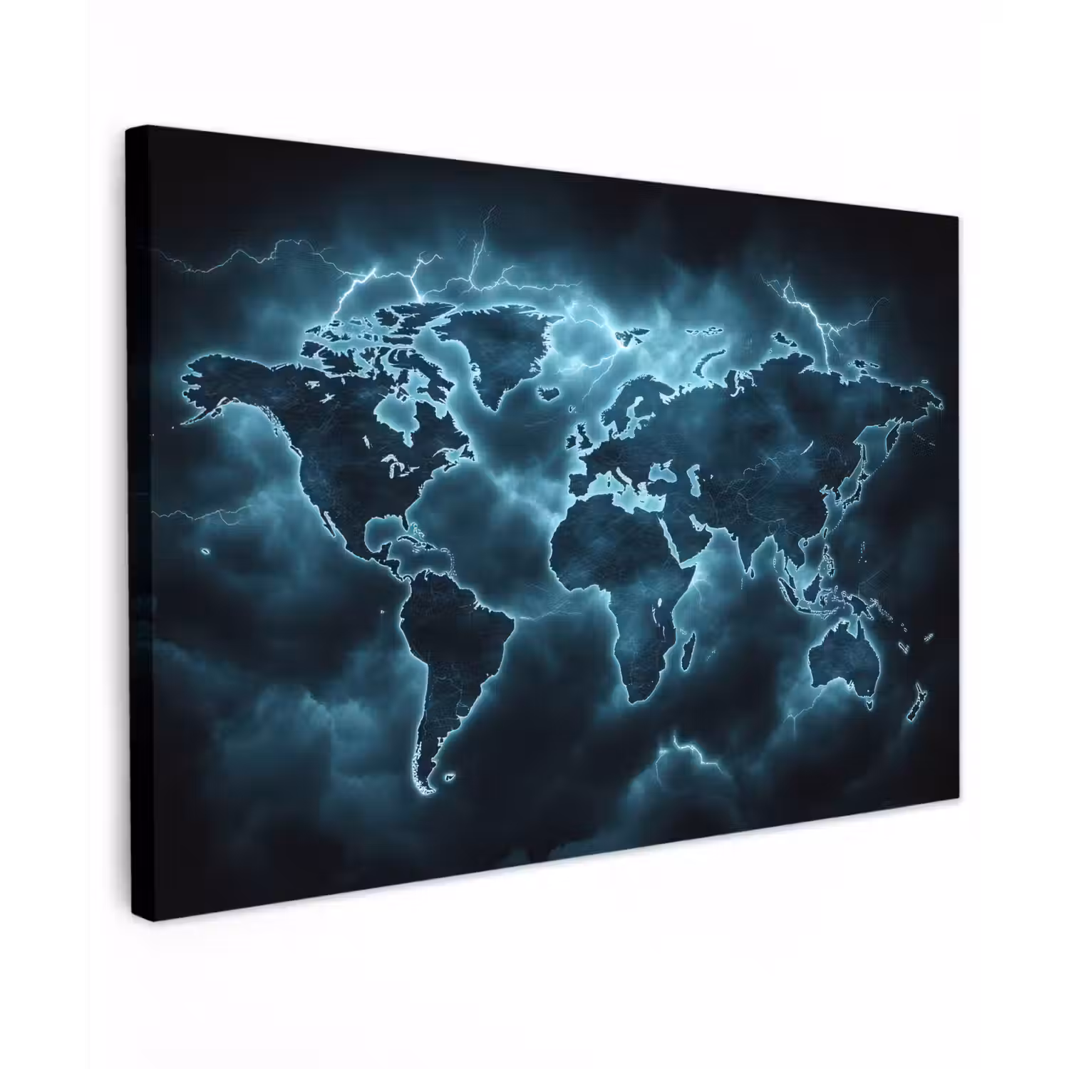 Wereldkaart - Bliksem - Blauw canvas 2cm klein -z3d