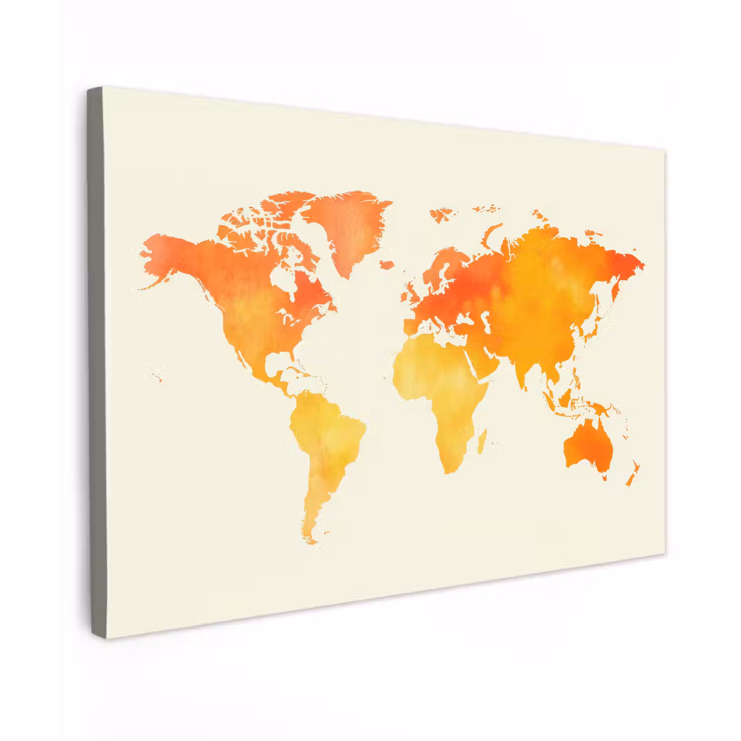 Wereldkaart - Oranje - Kleurrijk canvas 2cm klein -z3d