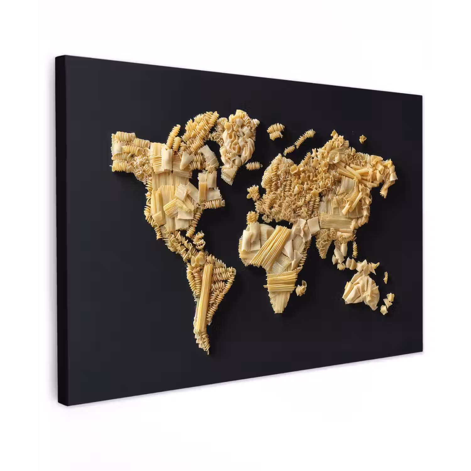 Wereldkaart - Pasta - Zwart canvas 2cm klein -z3d