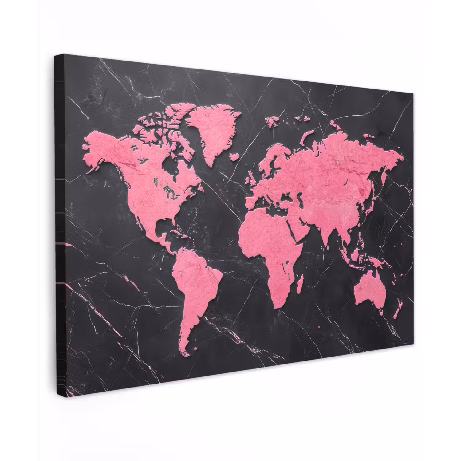 Wereldkaart - Roze - Marmer canvas 2cm klein -z3d