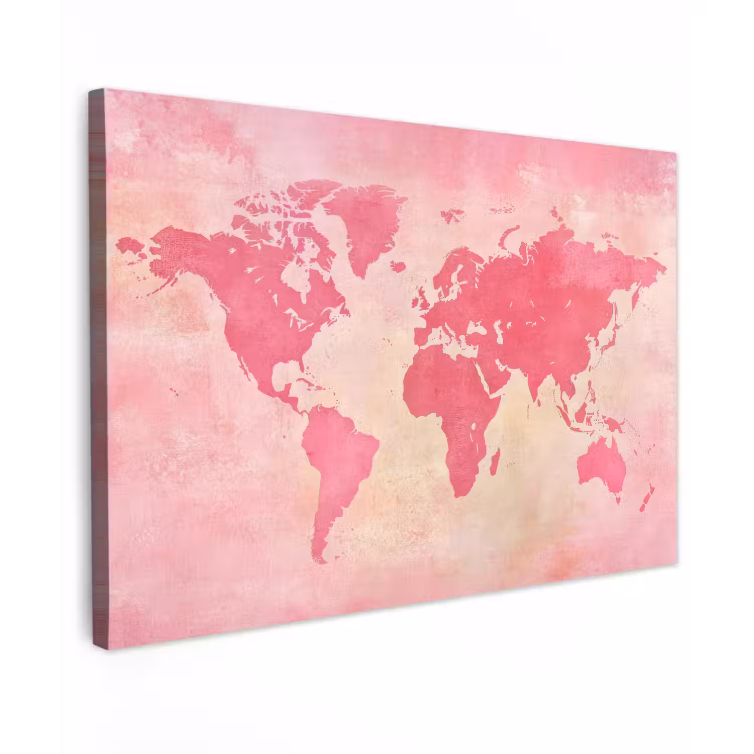 Wereldkaart - Roze - Vaag canvas 2cm klein -z3d