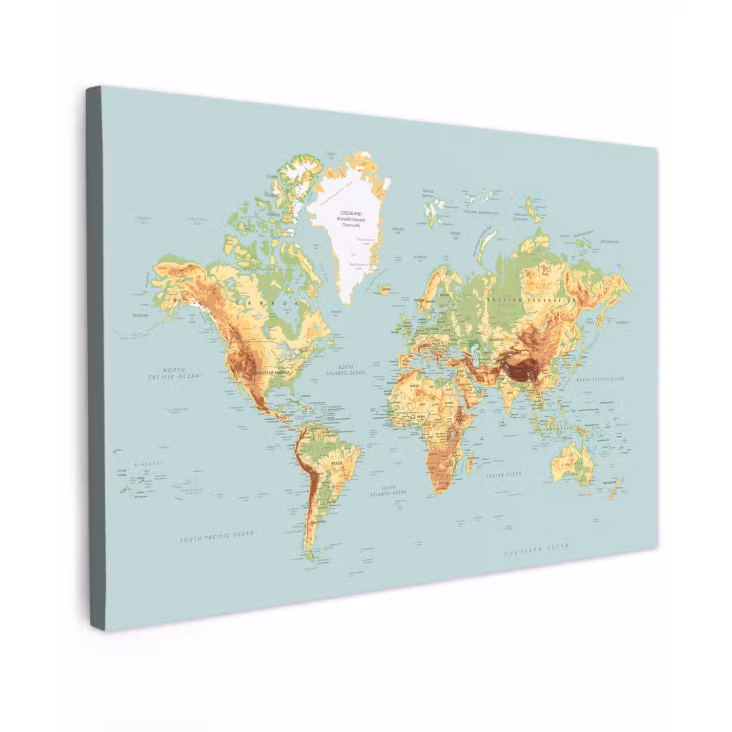 Wereldkaart - Realistisch - Blauw canvas 2cm klein -z3d
