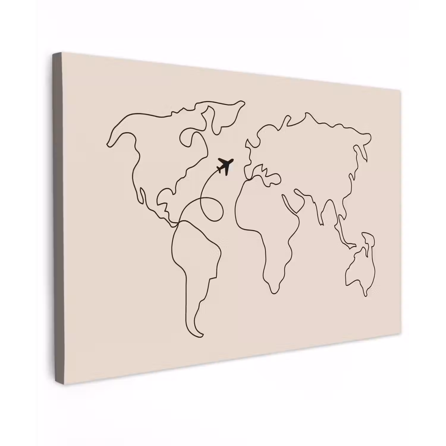 Wereldkaart - Simpel - Vliegtuig canvas 2cm klein -z3d