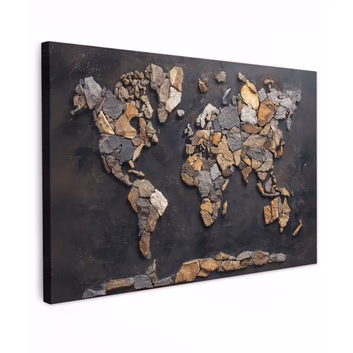 Wereldkaart - Stenen - Realistisch canvas 2cm klein -z3d