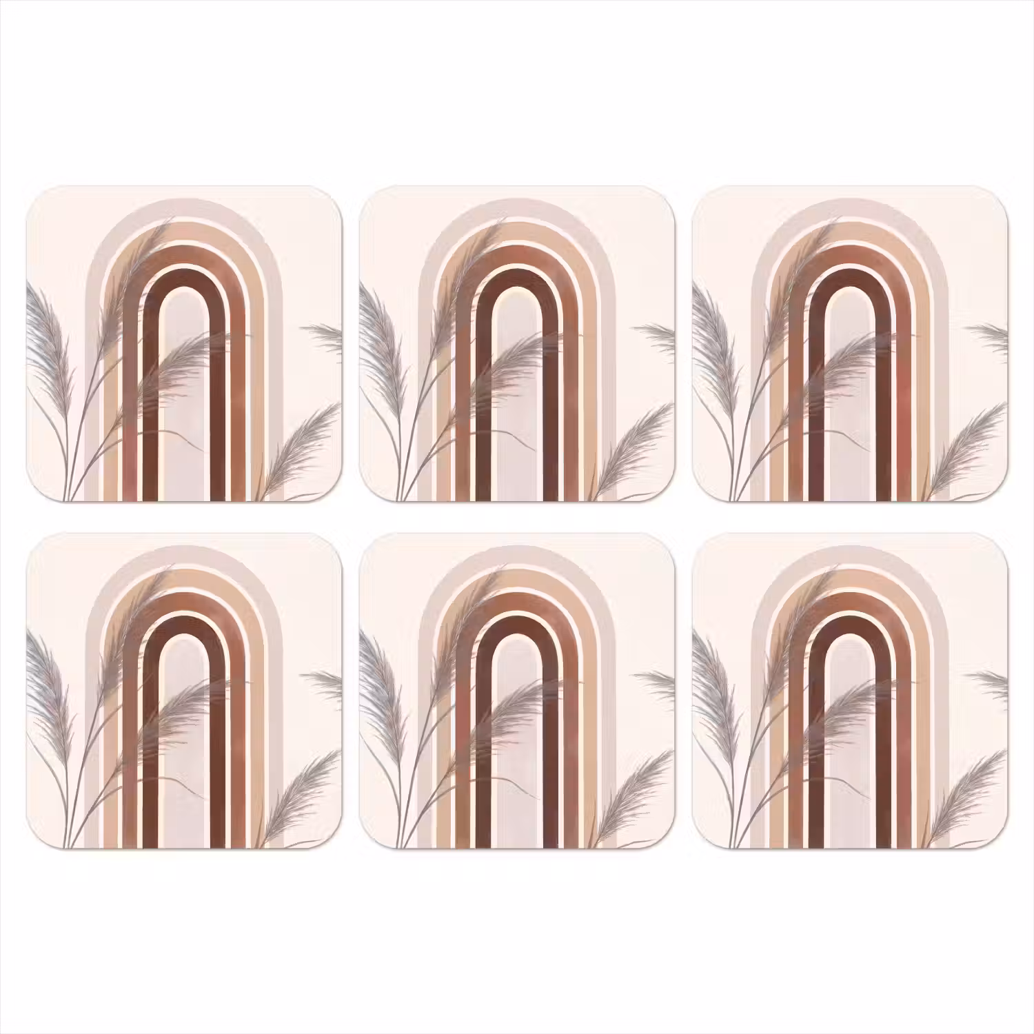 Abstract - Bogen - Plant - Boho - Beige onderzetter kurk middel -3d