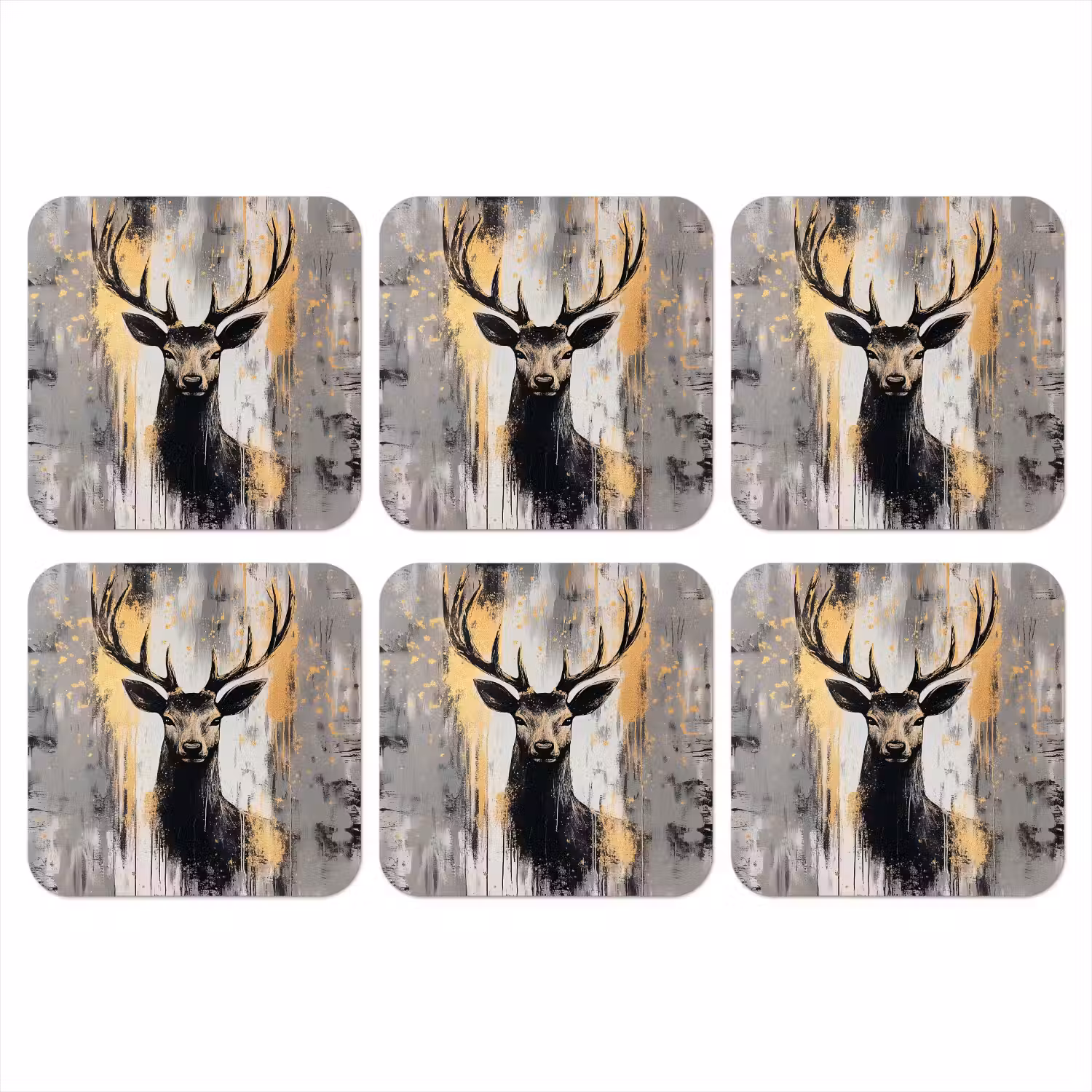 Abstract - Hert - Gewei - Goud onderzetter kurk middel -3d