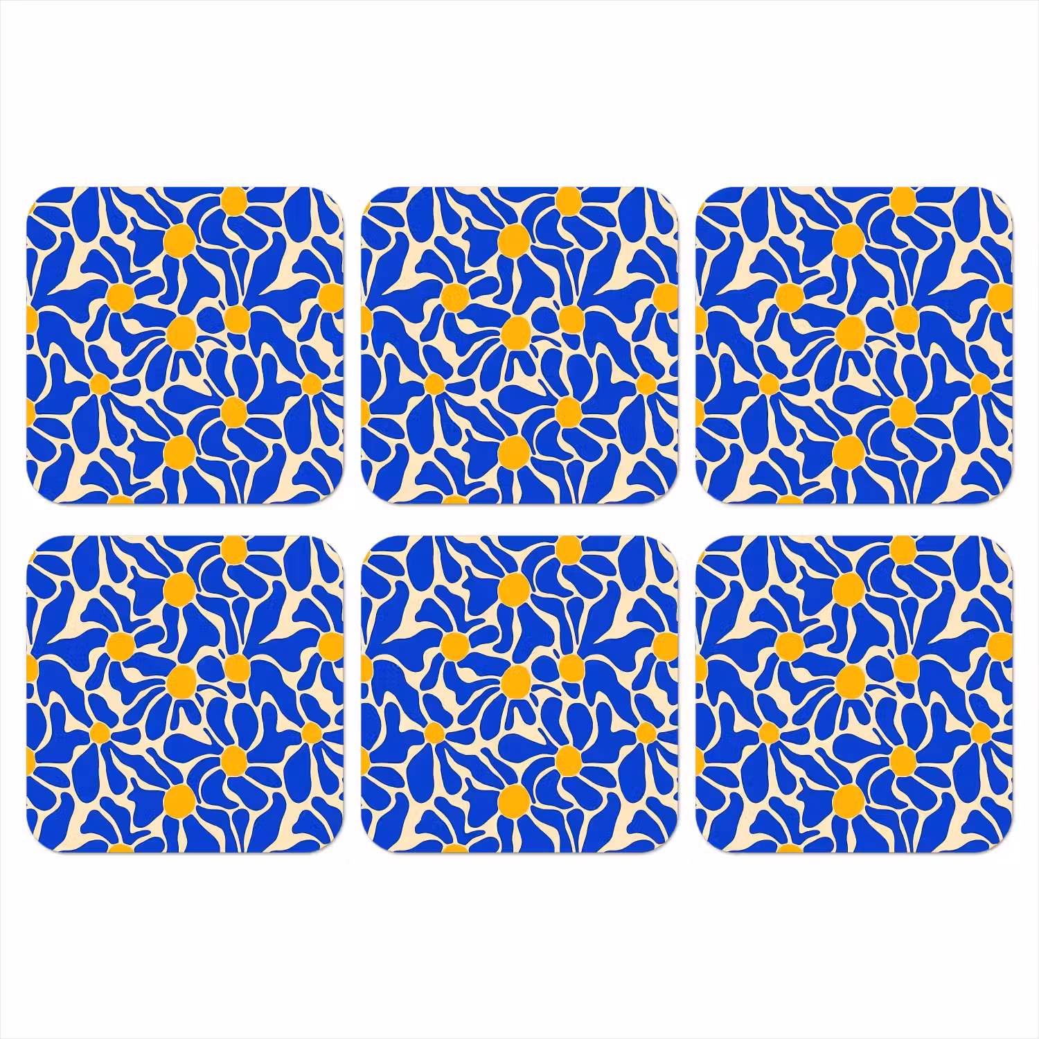 Abstract - Bloem - Blauw onderzetter kurk middel 366 -3d