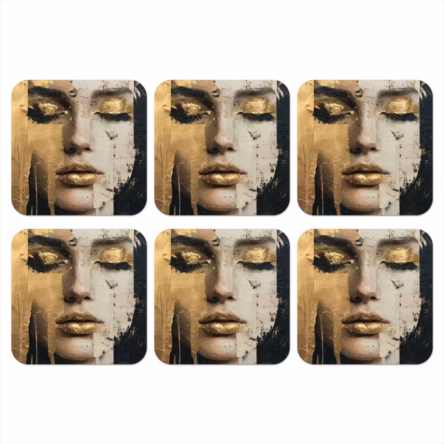 Abstract - Goud - Gezicht - Lippen onderzetter kurk middel -3d