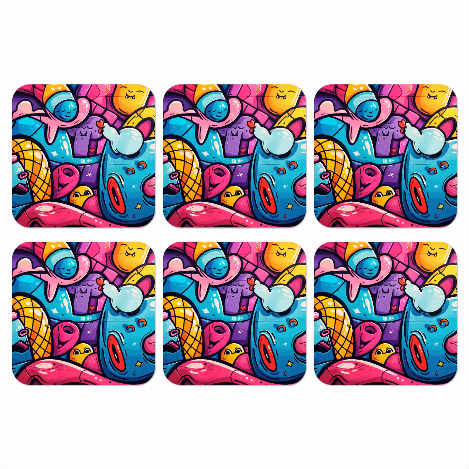 Abstract - Neon - Design - Kleurrijk - Graffiti onderzetter kurk middel -3d